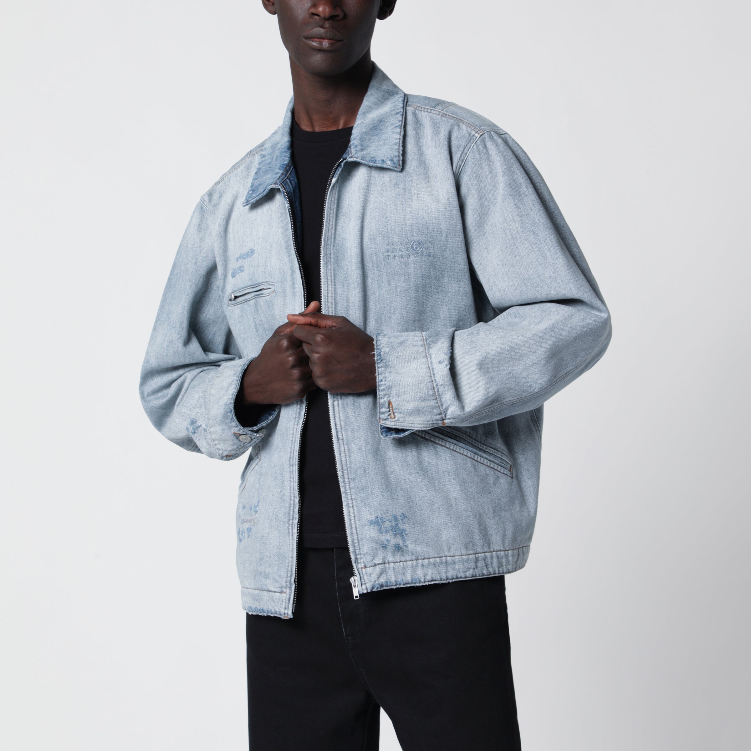 Washed Blue Zip-Up Denim Jacket Washed Blue Zip-Up Denim Jacket