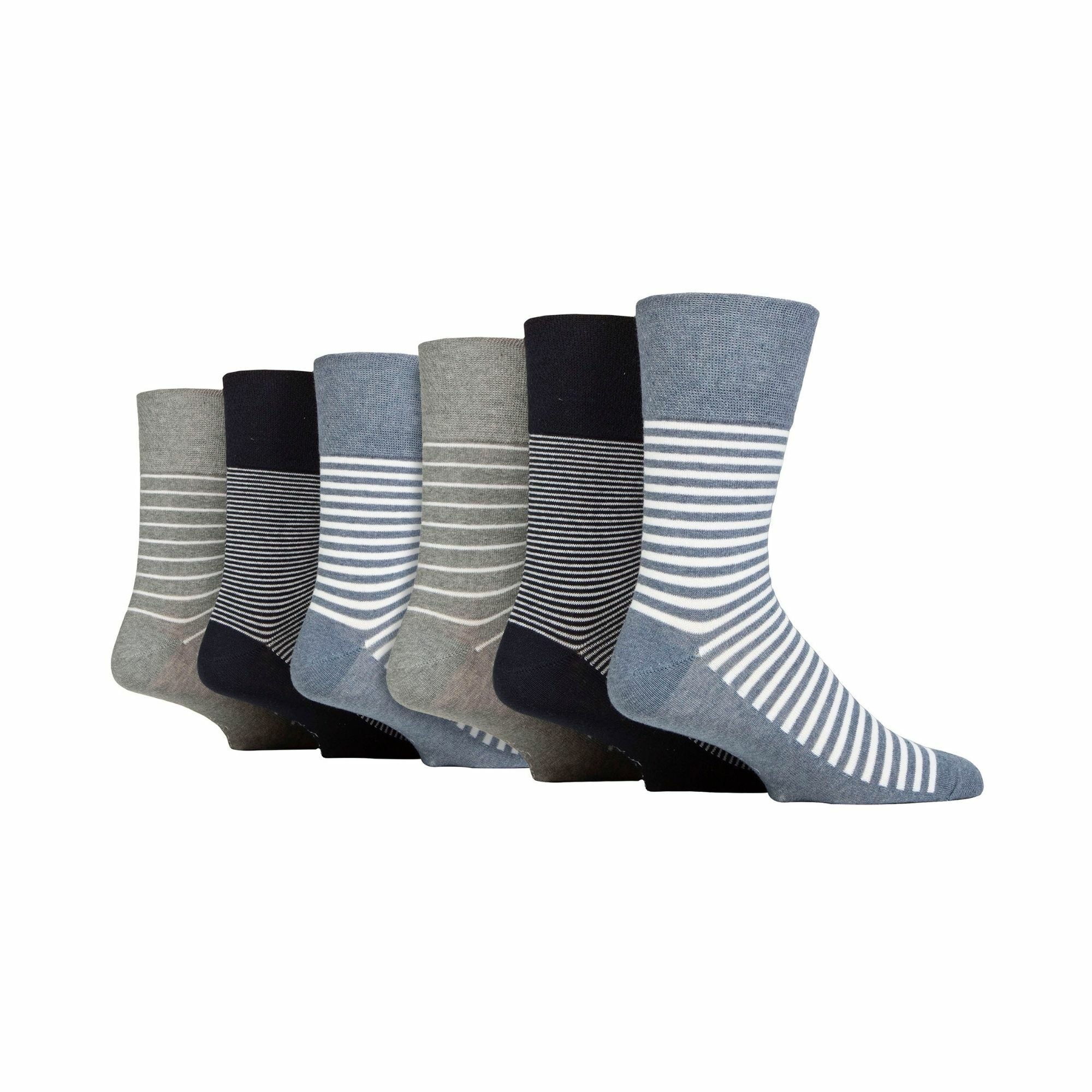 Pack Mens Non Elastic Loose Top Patterned Socks – – Denim Stripe Pack Mens Non Elastic Loose Top Patterned Socks – – Denim Stripe
