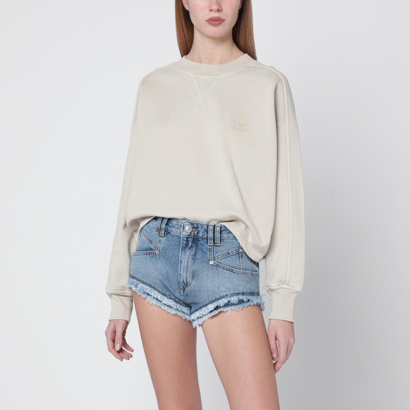 Beige crew-neck cotton sweatshirt Beige crew-neck cotton sweatshirt