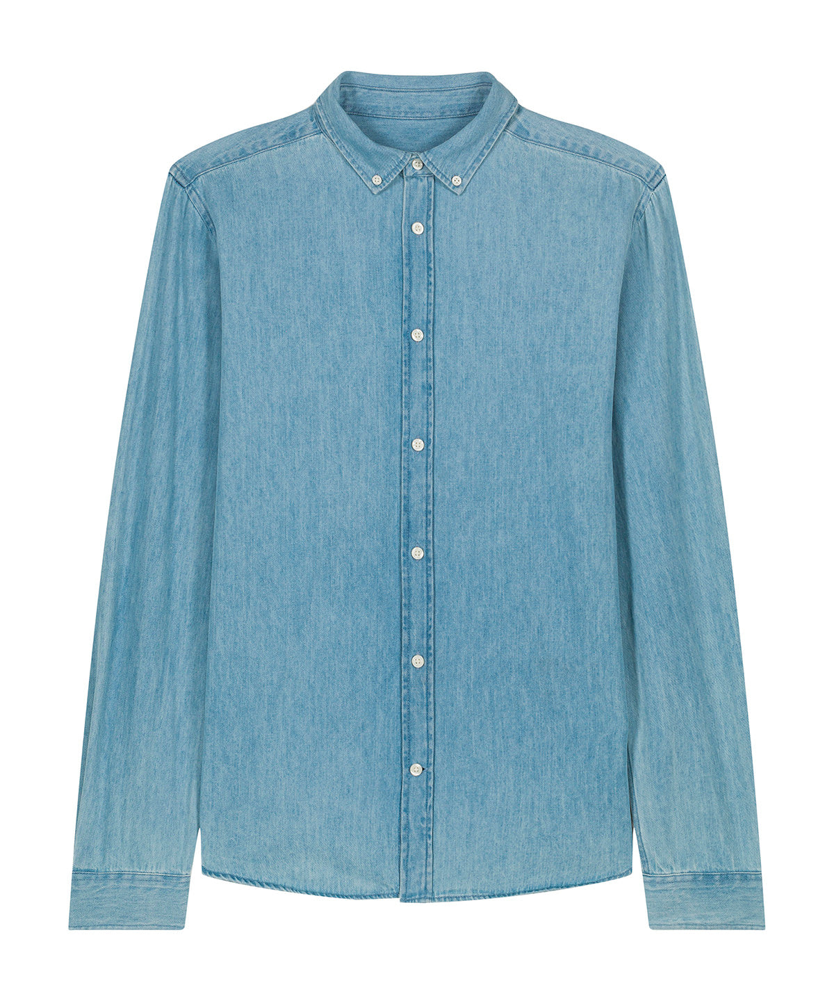 Organic Cotton Long Sleeve Denim Shirt: Mens – Light Wash Organic Cotton Long Sleeve Denim Shirt: Mens – Light Wash