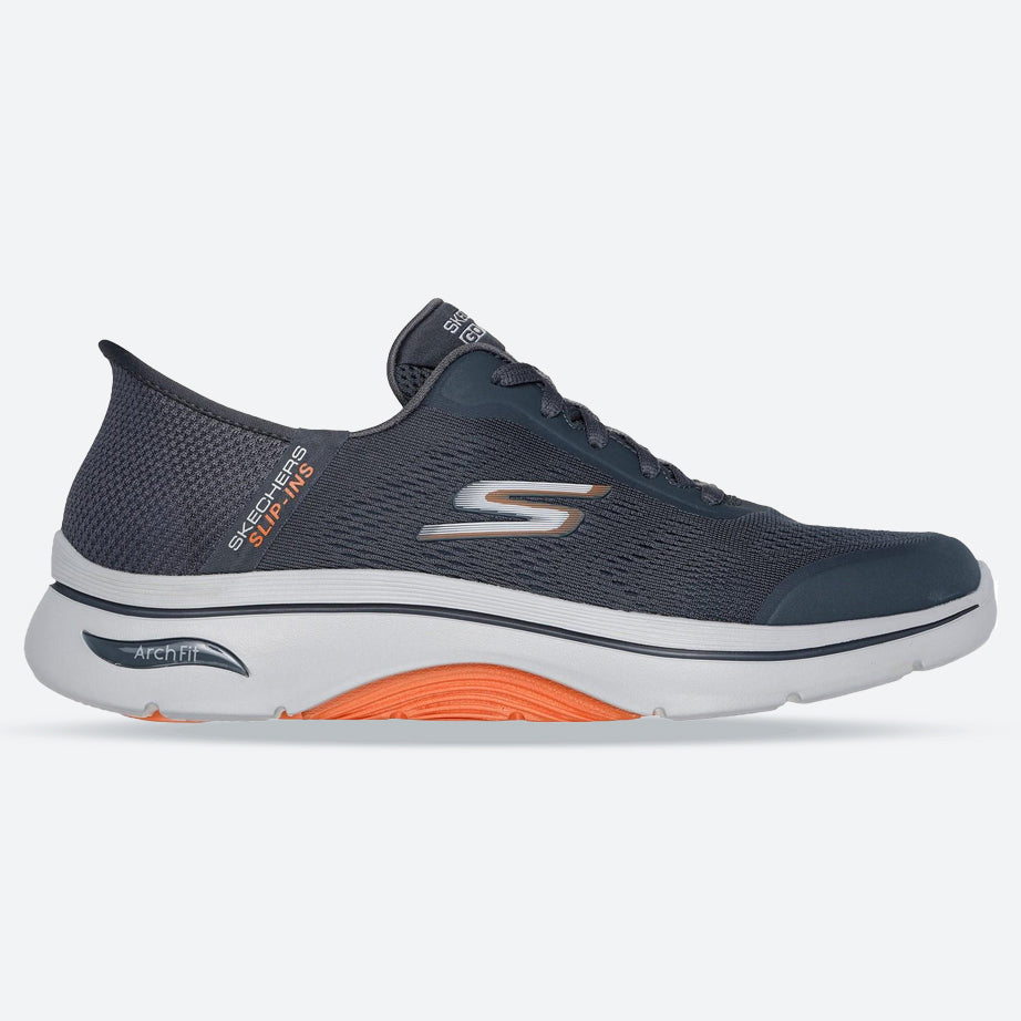 Men’s Wide Fit Skechers Slip-ins Arch Fit . Simplicity Trainer, CharcoalOrange E Men’s Wide Fit Skechers Slip-ins Arch Fit . Simplicity Trainer, CharcoalOrange E