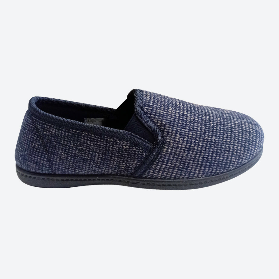 Mens Sleephhh Wide Fit Slip On House Slippers, Grey Navy Check E Mens Sleephhh Wide Fit Slip On House Slippers, Grey Navy Check E