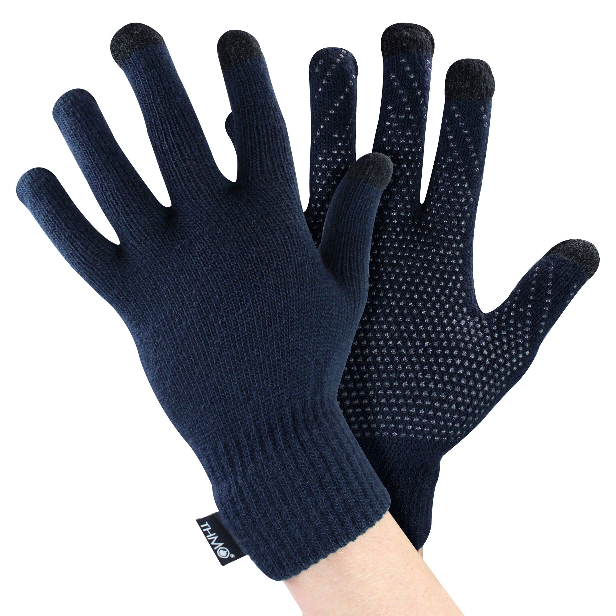 Mens Touchscreen Gloves with Grips – One Size Navy