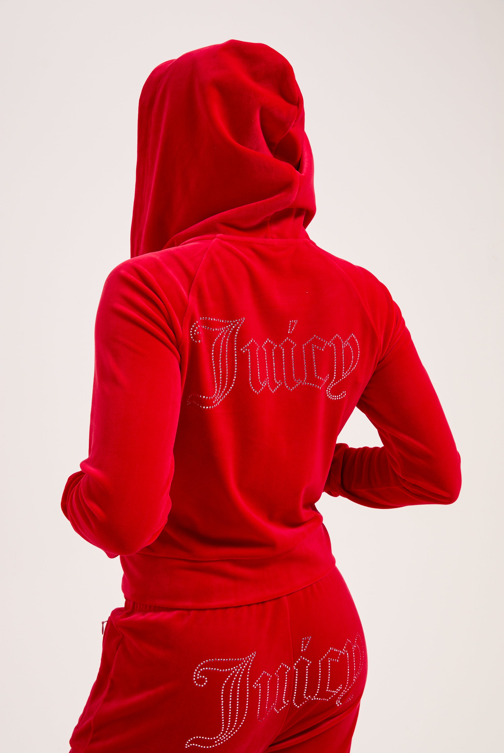 TOREADOR OUTLINE DIAMANTÉ VELOUR ZIP-THROUGH HOODIE – Red TOREADOR OUTLINE DIAMANTÉ VELOUR ZIP-THROUGH HOODIE – Red