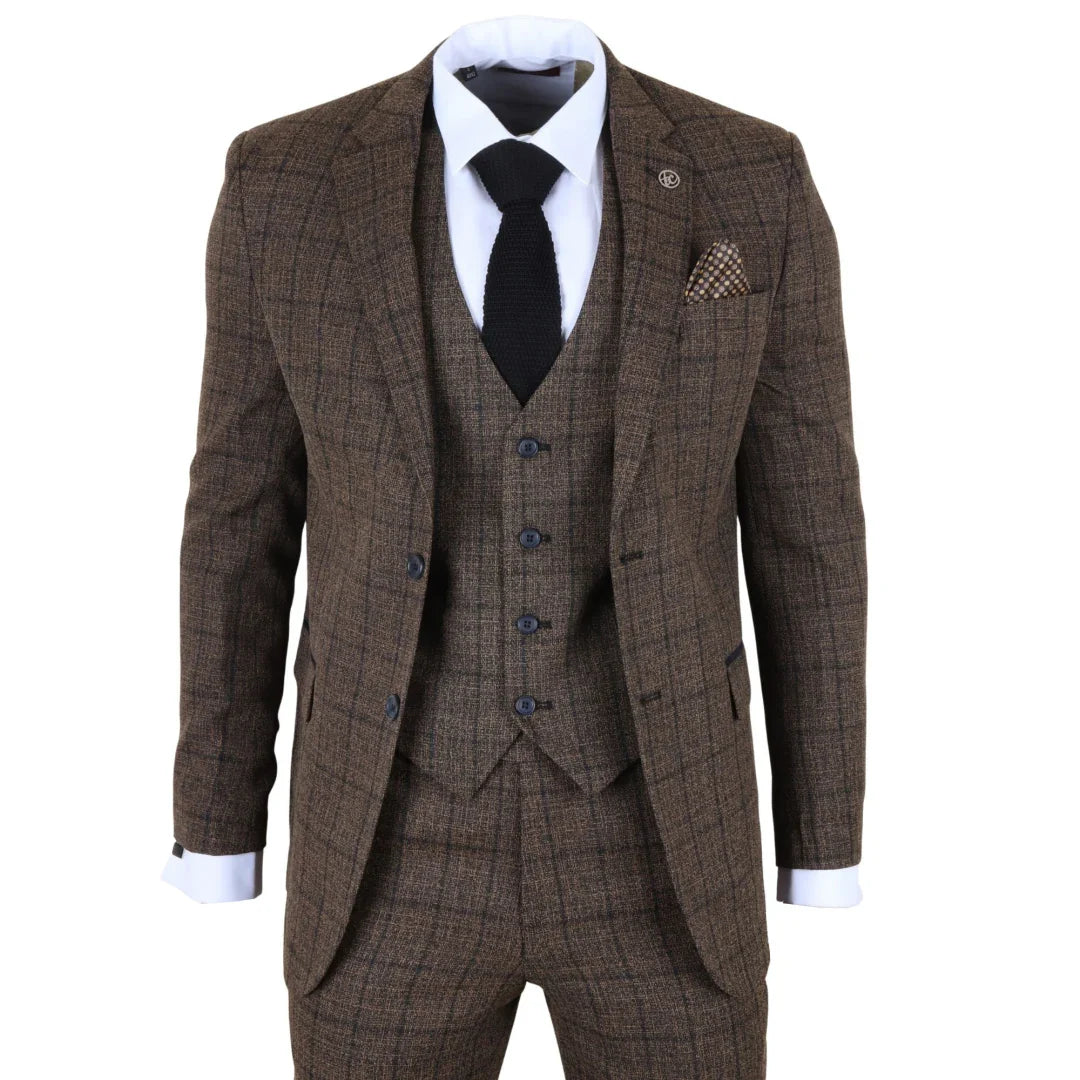 IM – Men’s Dark Brown Piece Plaid Check Suit – ” Jacket ” Trousers