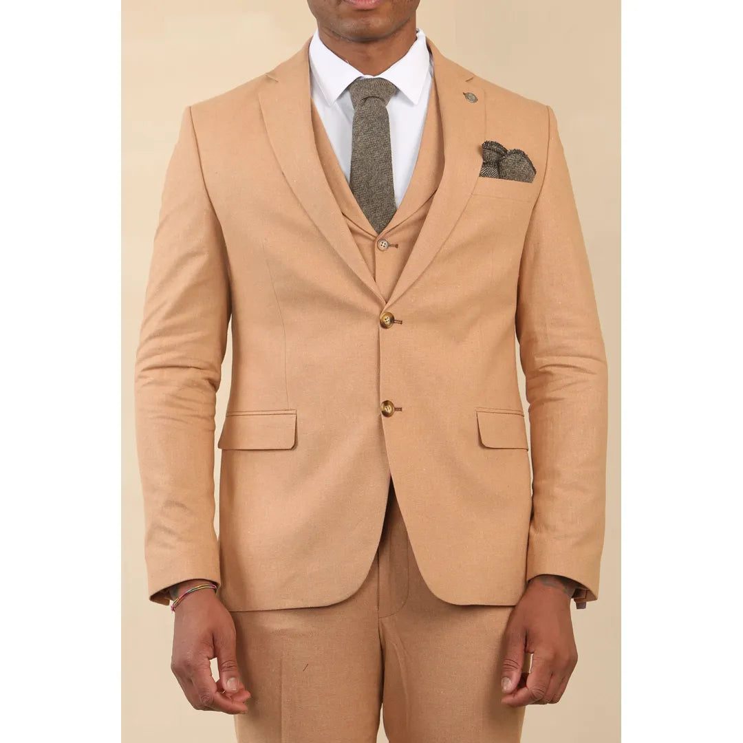 TP- – Men’s Camel Piece Linen Summer Wedding Suit – ” Jacket ” Trousers TP- – Men’s Camel Piece Linen Summer Wedding Suit – ” Jacket ” Trousers