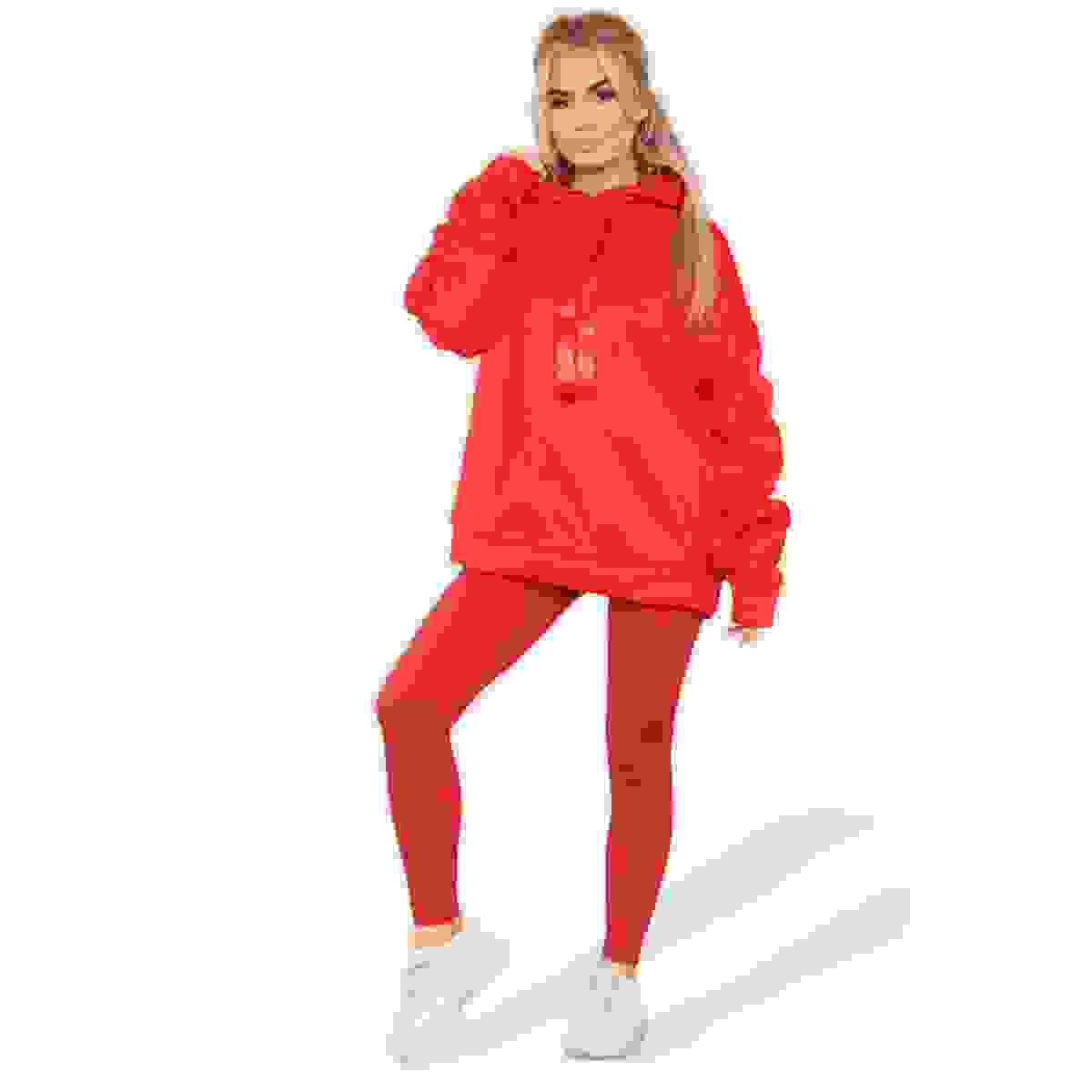 Stylish Plus Size Ruched Sleeve Hoodie with Satin Ribbon – Comfortable & Warm – Red ML Stylish Plus Size Ruched Sleeve Hoodie with Satin Ribbon – Comfortable & Warm – Red ML
