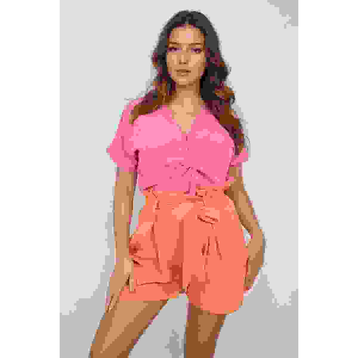 High Waist Tie Belt Paper Bag Shorts High Waist Tie Belt Paper Bag Shorts