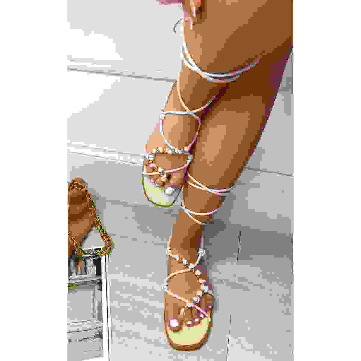 Faux Leather Lace Up Sandals Faux Leather Lace Up Sandals