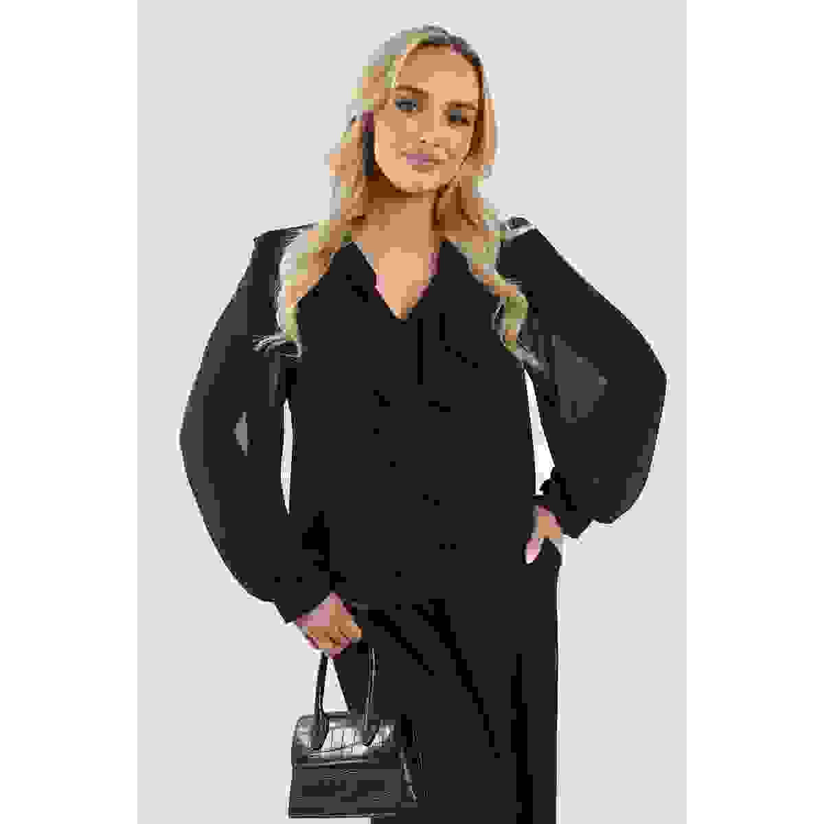 Ruffle Trim Front Long Sleeve Top – Black SM Ruffle Trim Front Long Sleeve Top – Black SM