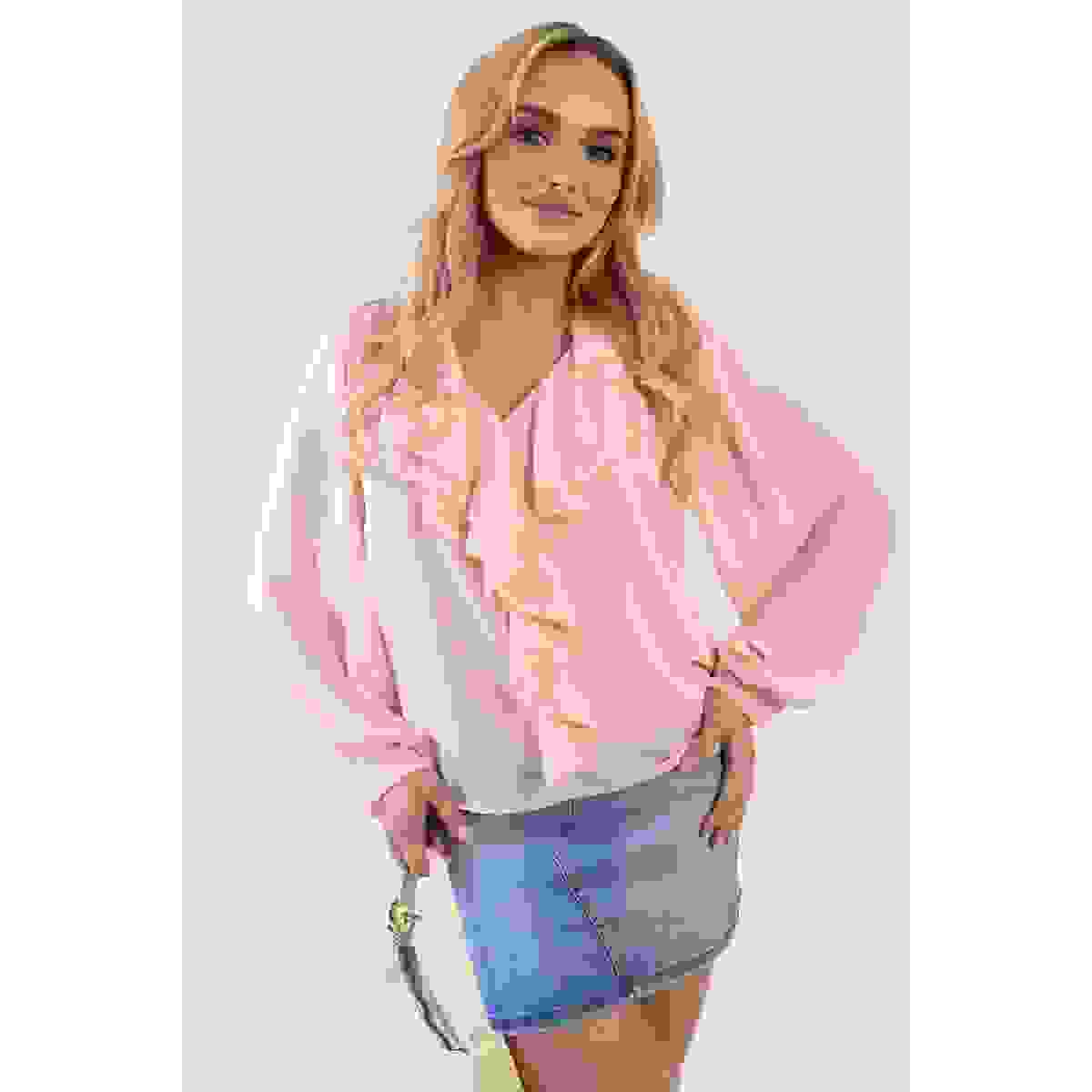 Ruffle Trim Front Long Sleeve Top – Pink SM Ruffle Trim Front Long Sleeve Top – Pink SM