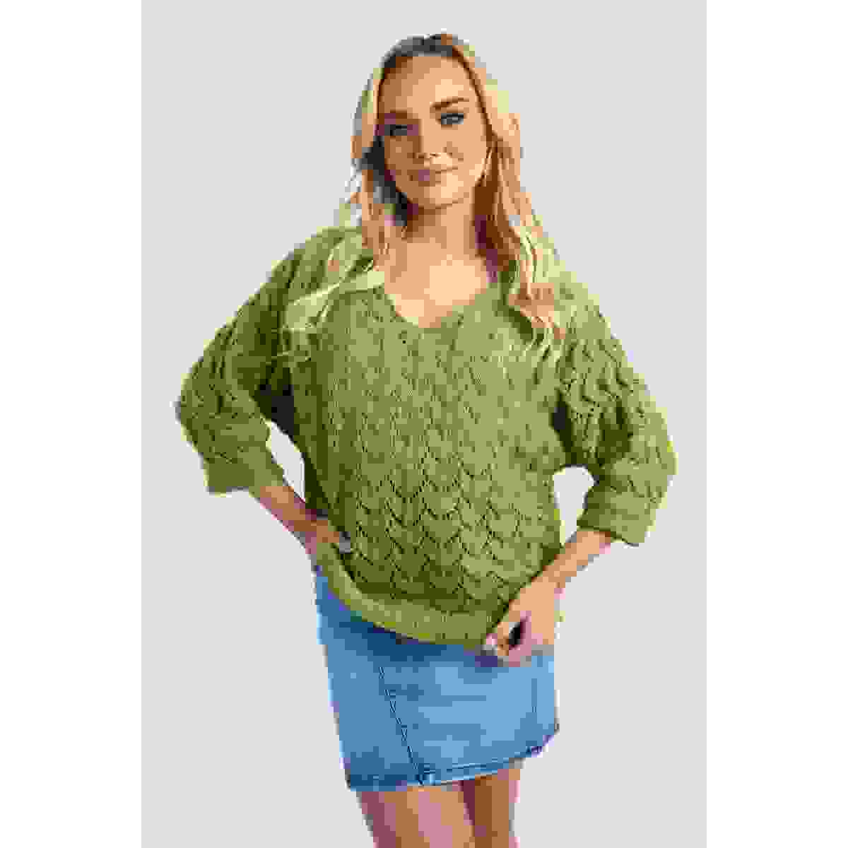 Half Sleeve Chunky Cable Knit Jumper – Green ONE SIZE – Half Sleeve Chunky Cable Knit Jumper – Green ONE SIZE –
