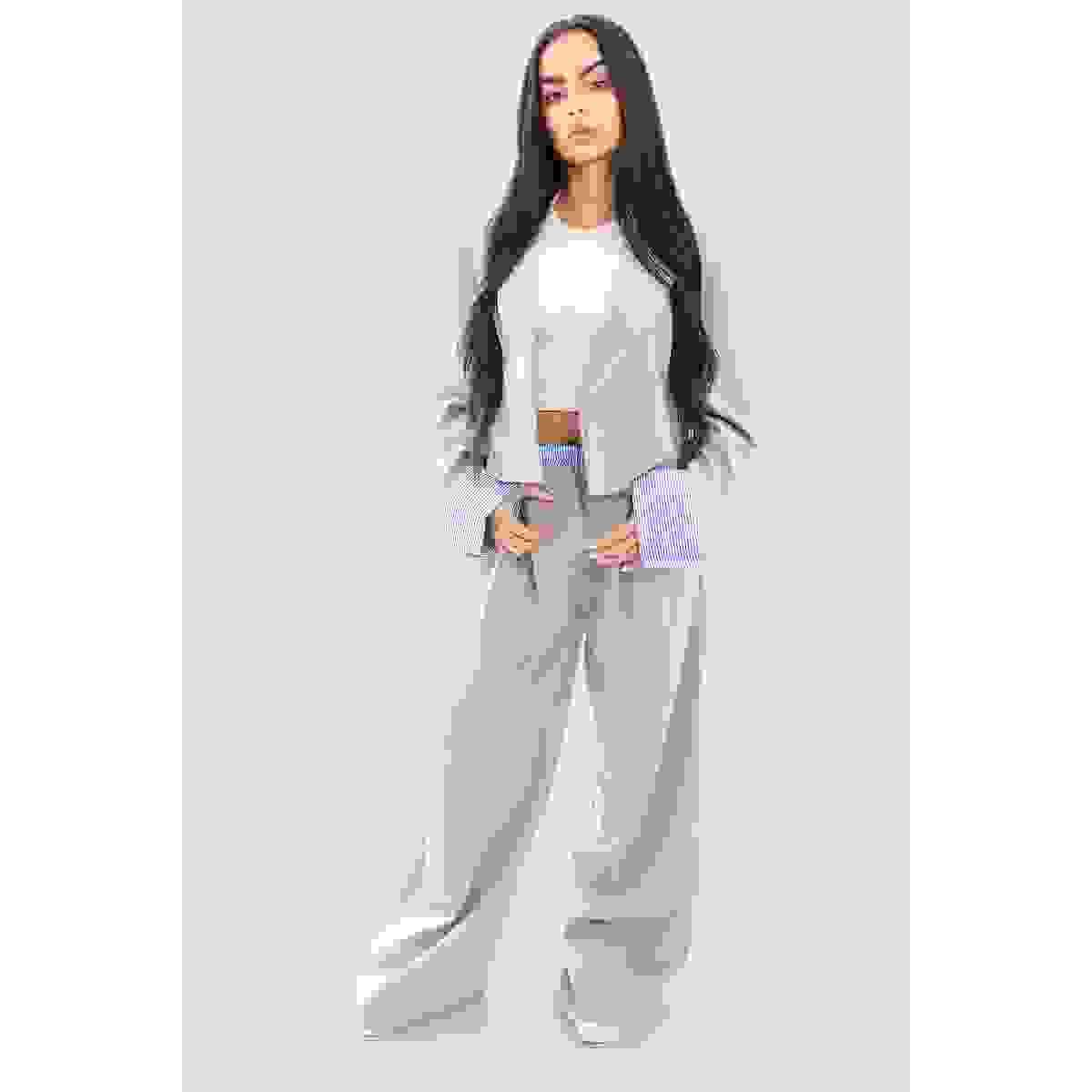 Long Sleeve Cropped Blazer Top And Straight Leg Trouser Co-ord Set – grey SM Long Sleeve Cropped Blazer Top And Straight Leg Trouser Co-ord Set – grey SM