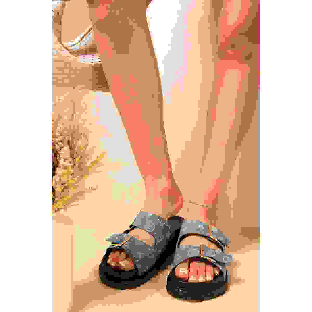 Double Buckle Studded Slip On Sandals Double Buckle Studded Slip On Sandals