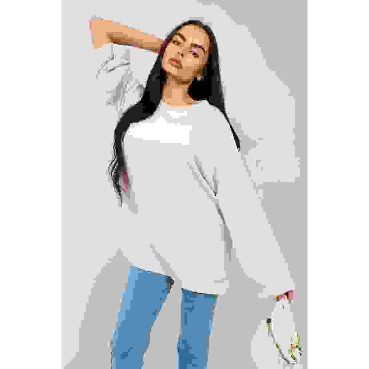 Oversized Long Sleeve Sweatshirt Top – Beige ONE SIZE – Oversized Long Sleeve Sweatshirt Top – Beige ONE SIZE –