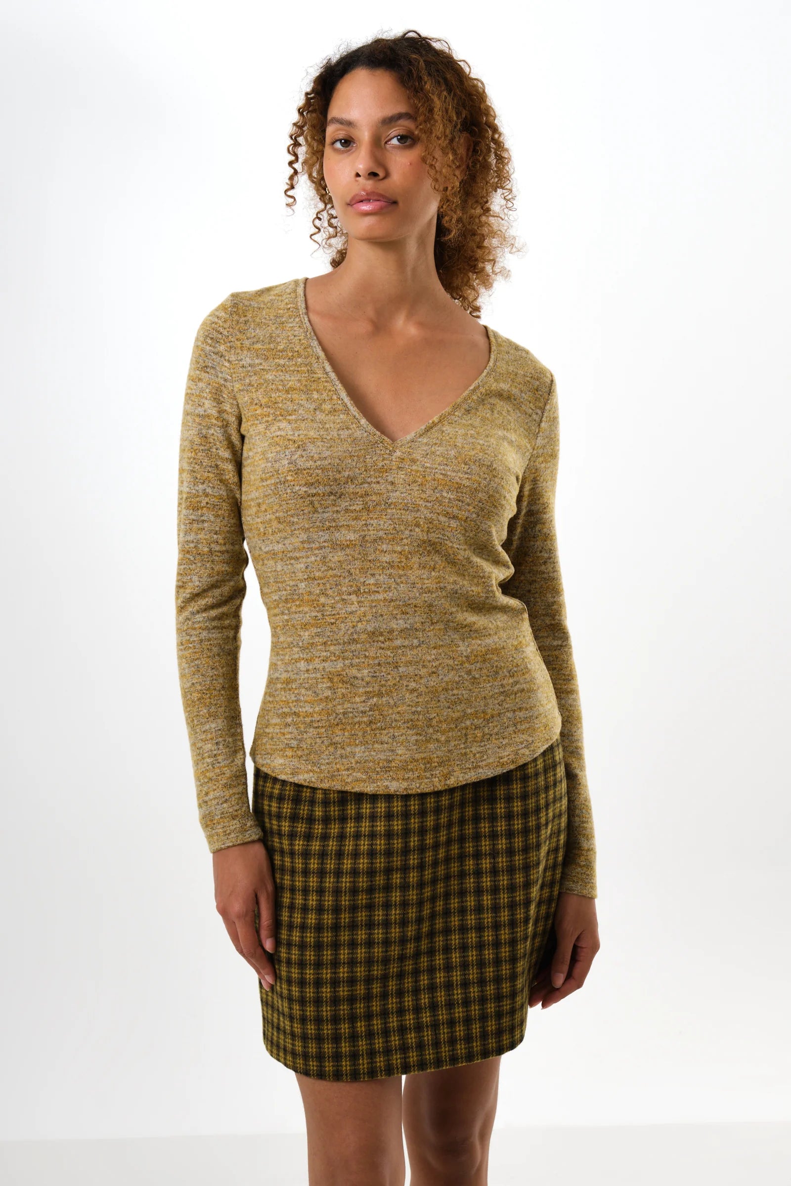 Vinita Soft Marl V-Neck Long Sleeve Top – Mustard Vinita Soft Marl V-Neck Long Sleeve Top – Mustard