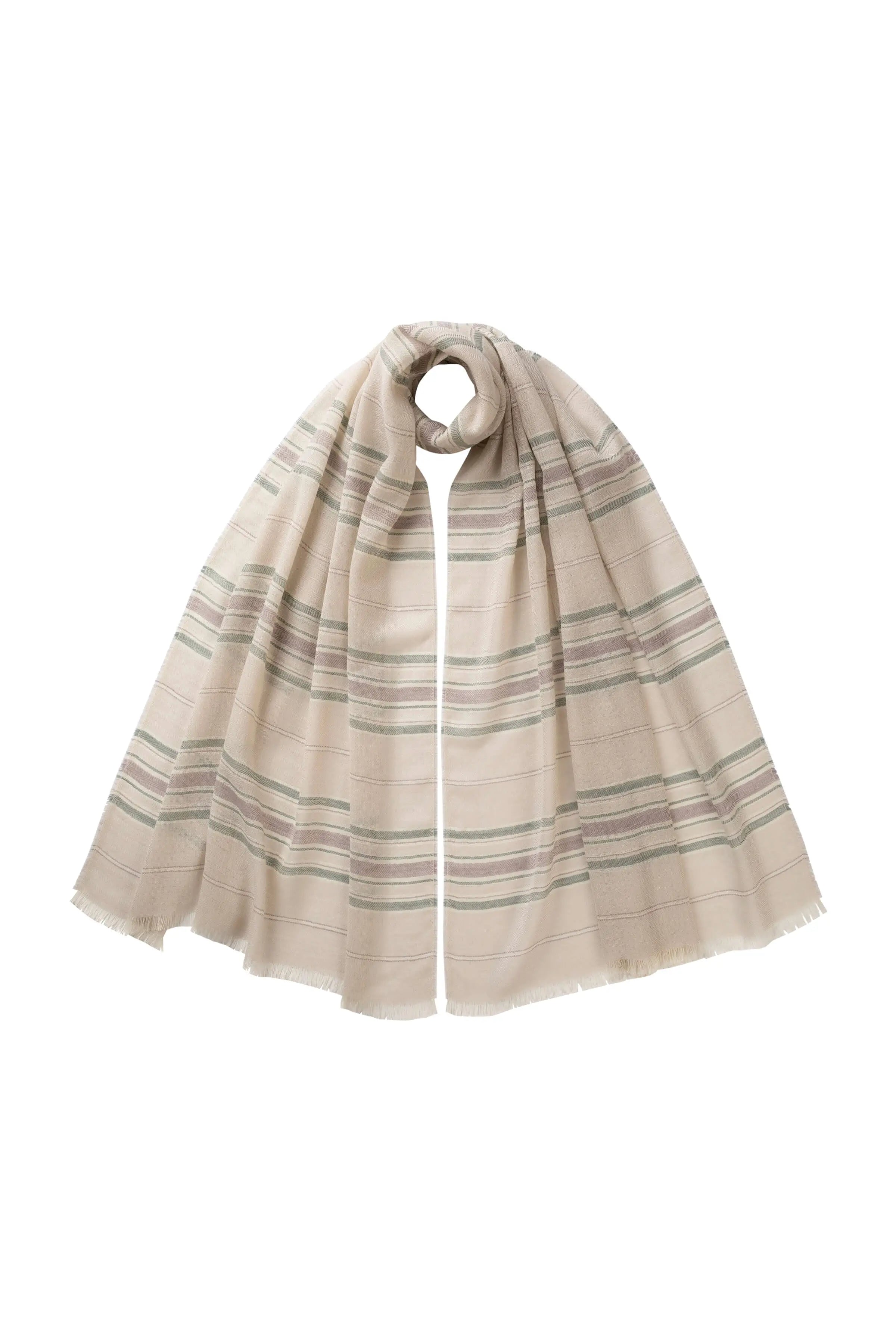 Lightweight Stripy Natural Cashmere Scarf Lightweight Stripy Natural Cashmere Scarf