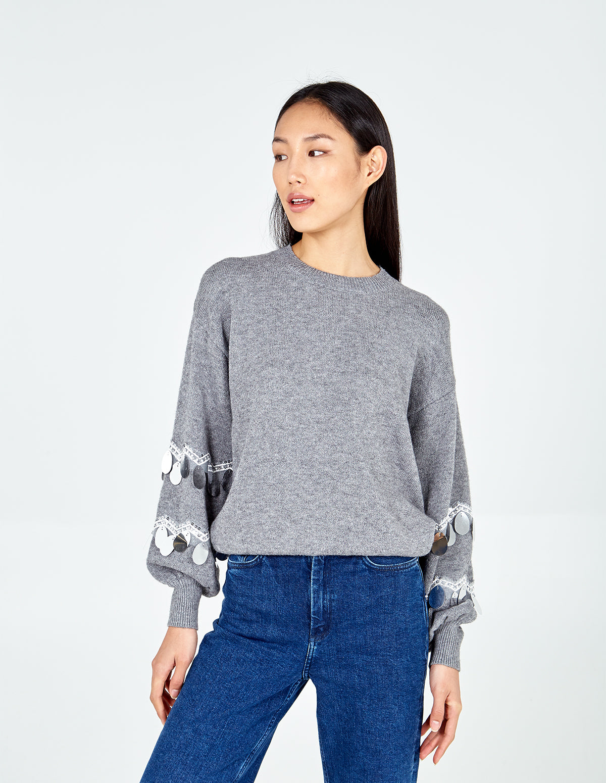 Balloon Sequin Disc Sleeve Jumper – ML GREY Balloon Sequin Disc Sleeve Jumper – ML GREY