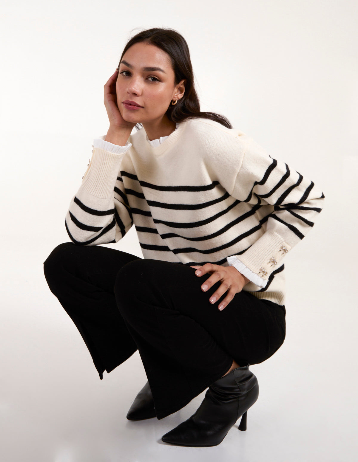 Horizontal Stripes Bow Button Detailed Jumper – ML STONEBLACK Horizontal Stripes Bow Button Detailed Jumper – ML STONEBLACK