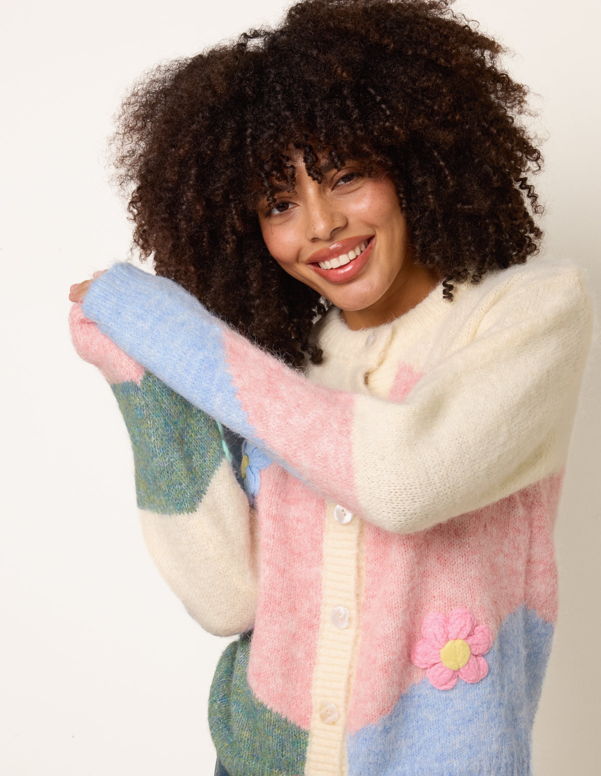 Round Neck Button Flower Cardigan – SM MULTI Round Neck Button Flower Cardigan – SM MULTI