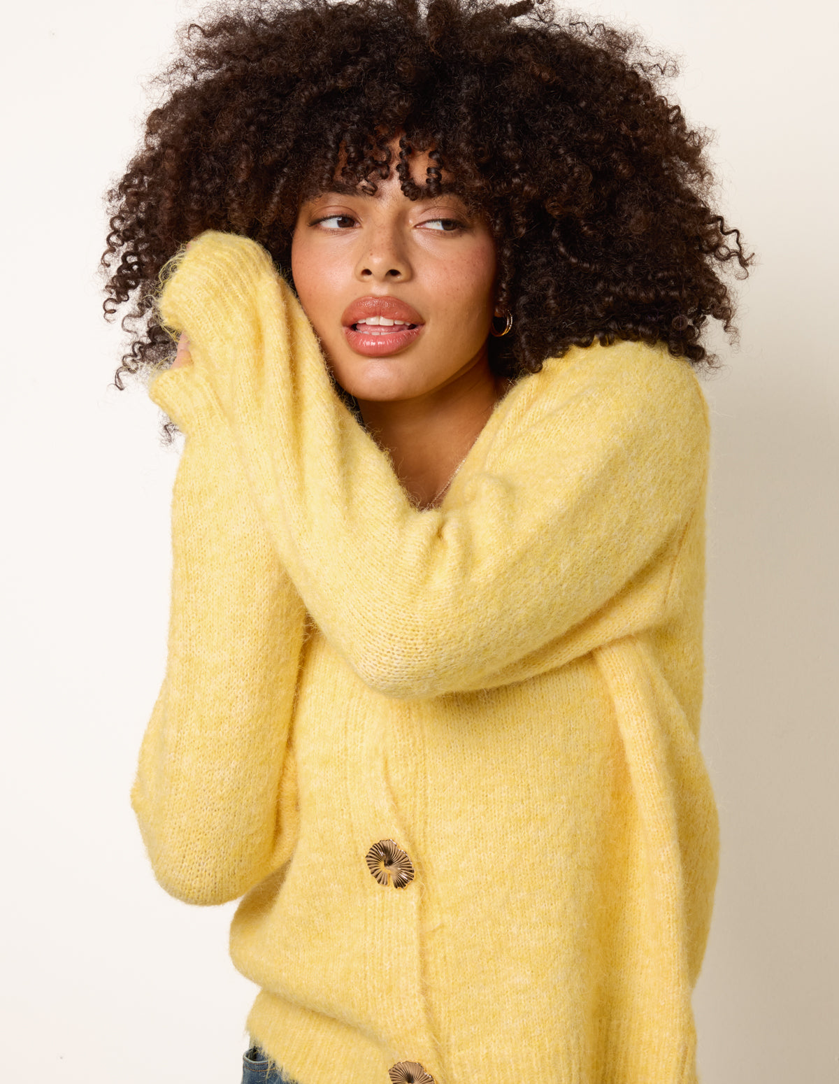 Gold Tone Flower Embossed Button Cardigan – ML LEMON Gold Tone Flower Embossed Button Cardigan – ML LEMON