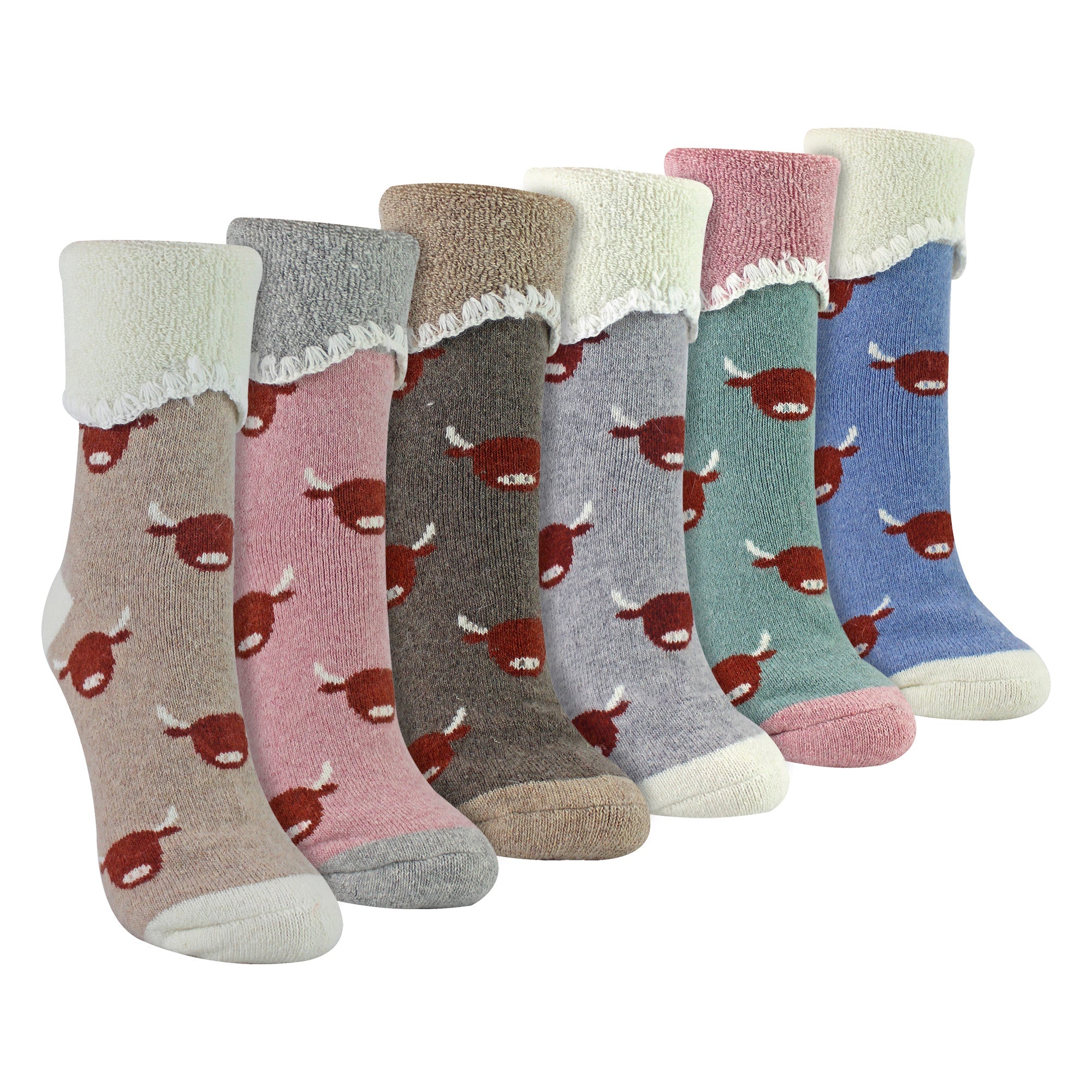 Pairs Ladies Thick Warm Wool Bed Socks – – Highland Cow Pairs Ladies Thick Warm Wool Bed Socks – – Highland Cow