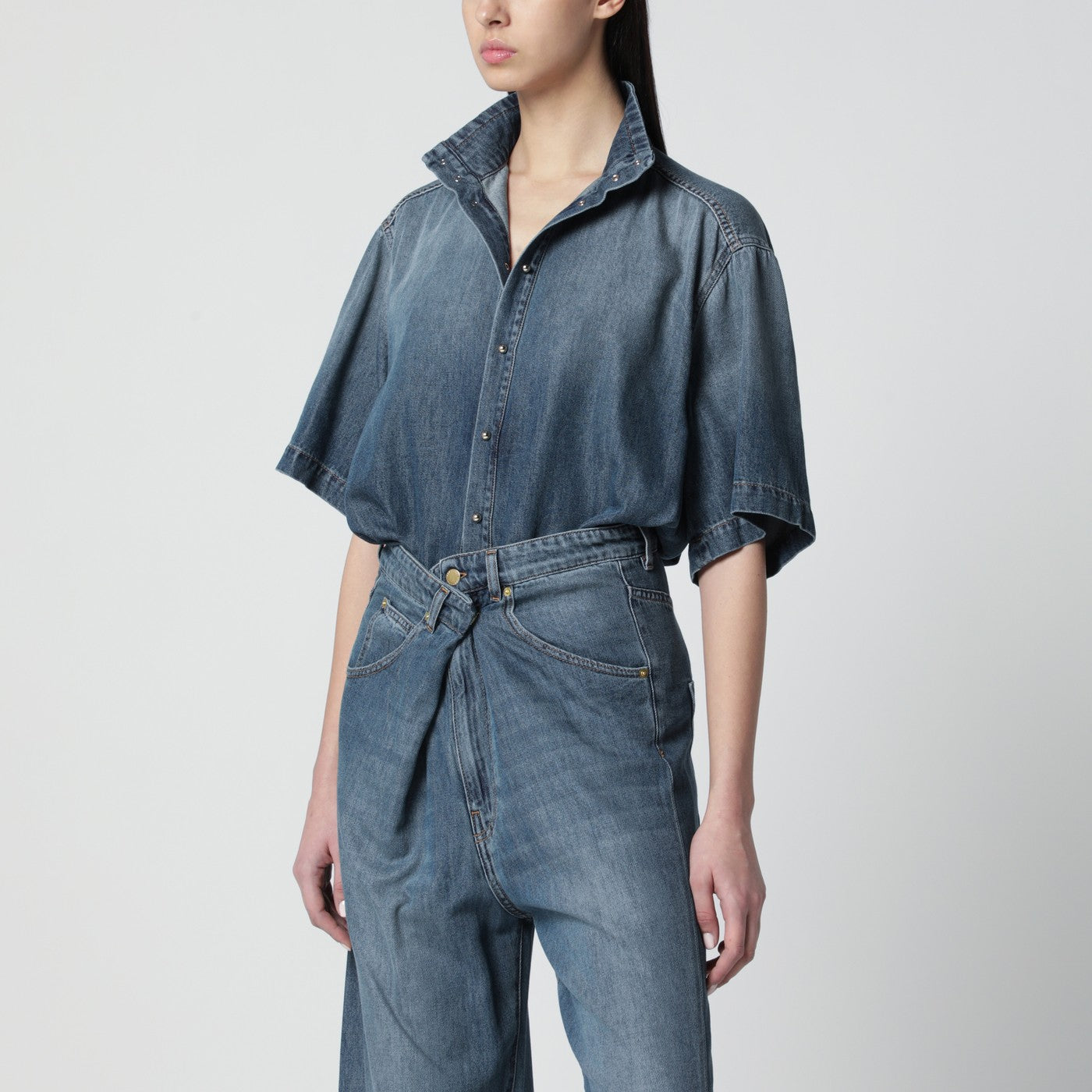 Oversized short-sleeve denim shirt Oversized short-sleeve denim shirt