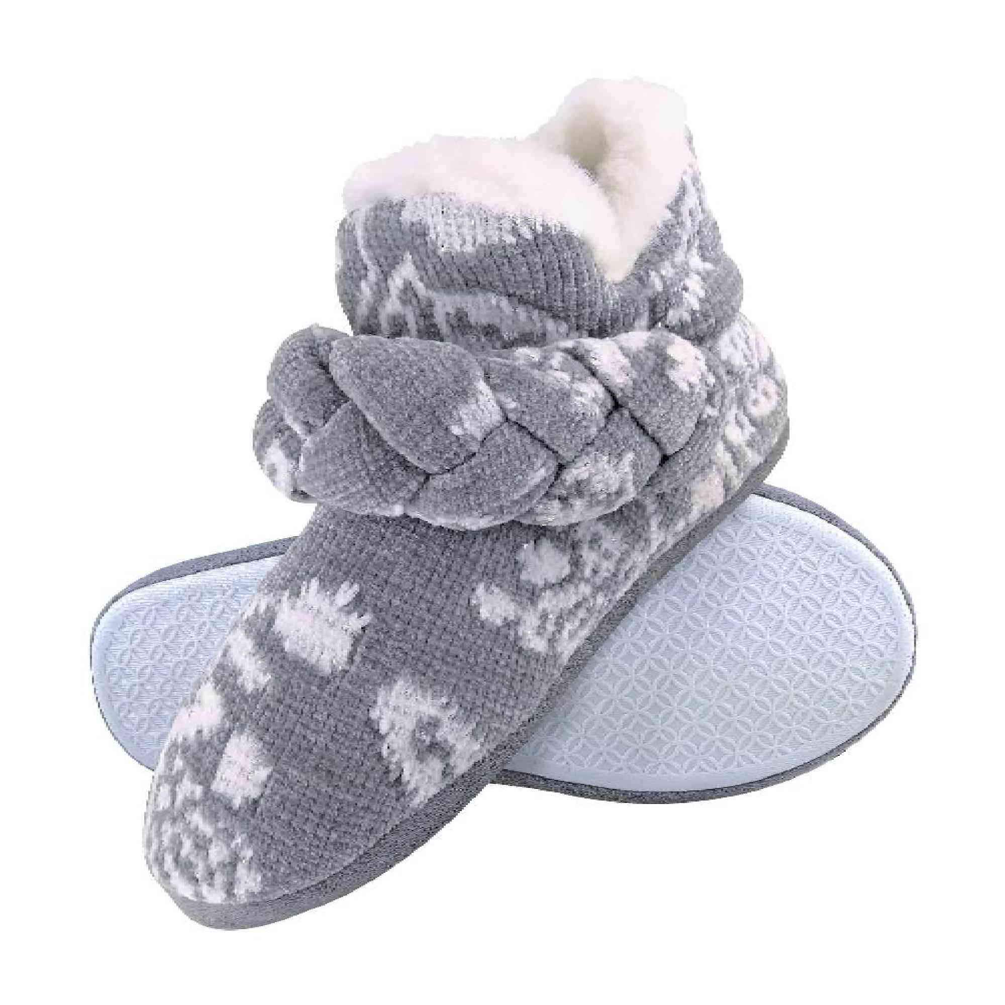 Ladies Knitted Warm Fleece Plush Slipper Boots Sizes – Grey Ladies Knitted Warm Fleece Plush Slipper Boots Sizes – Grey