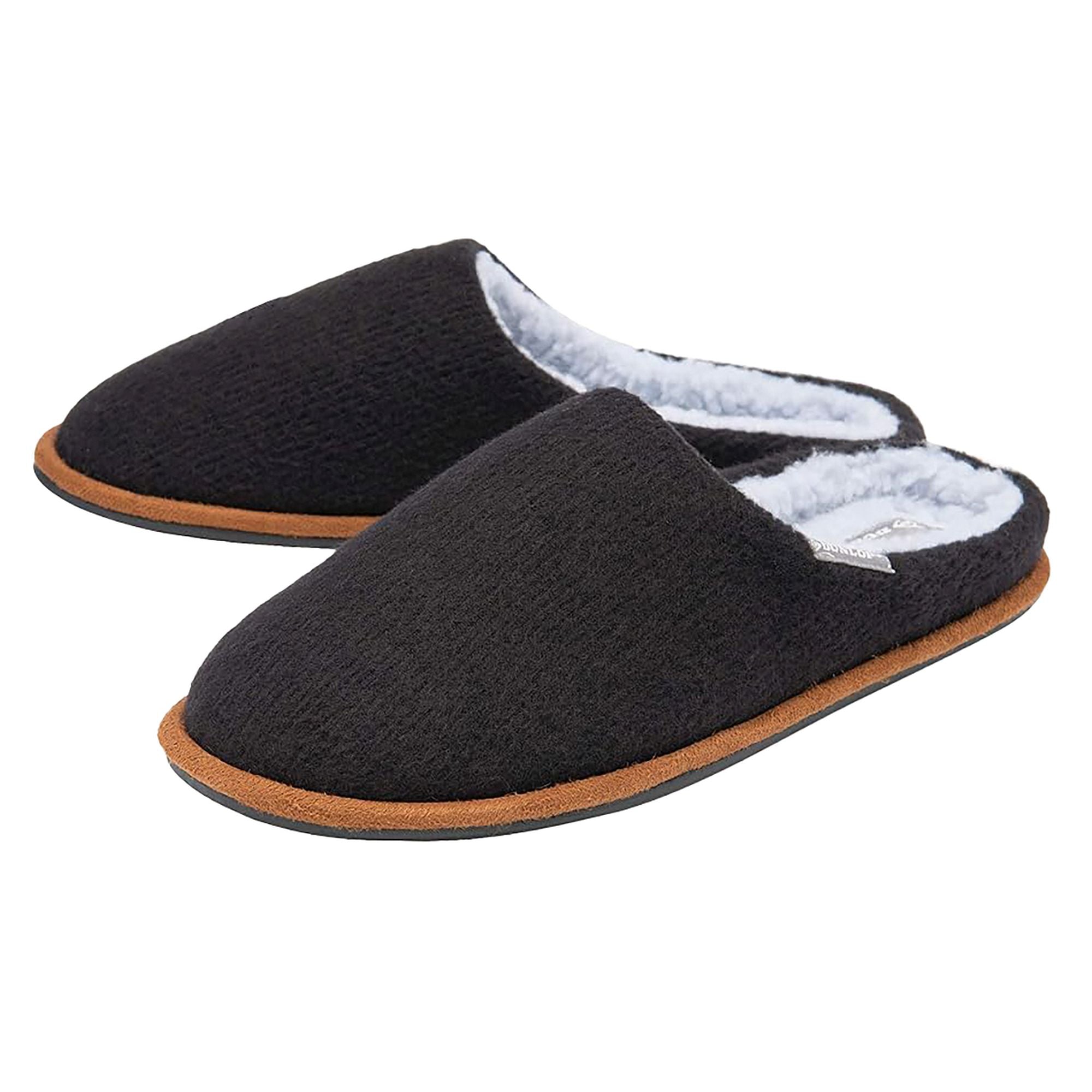 Mens Plush Lined Mule Slippers With Memory Foam – Black Mens Plush Lined Mule Slippers With Memory Foam – Black