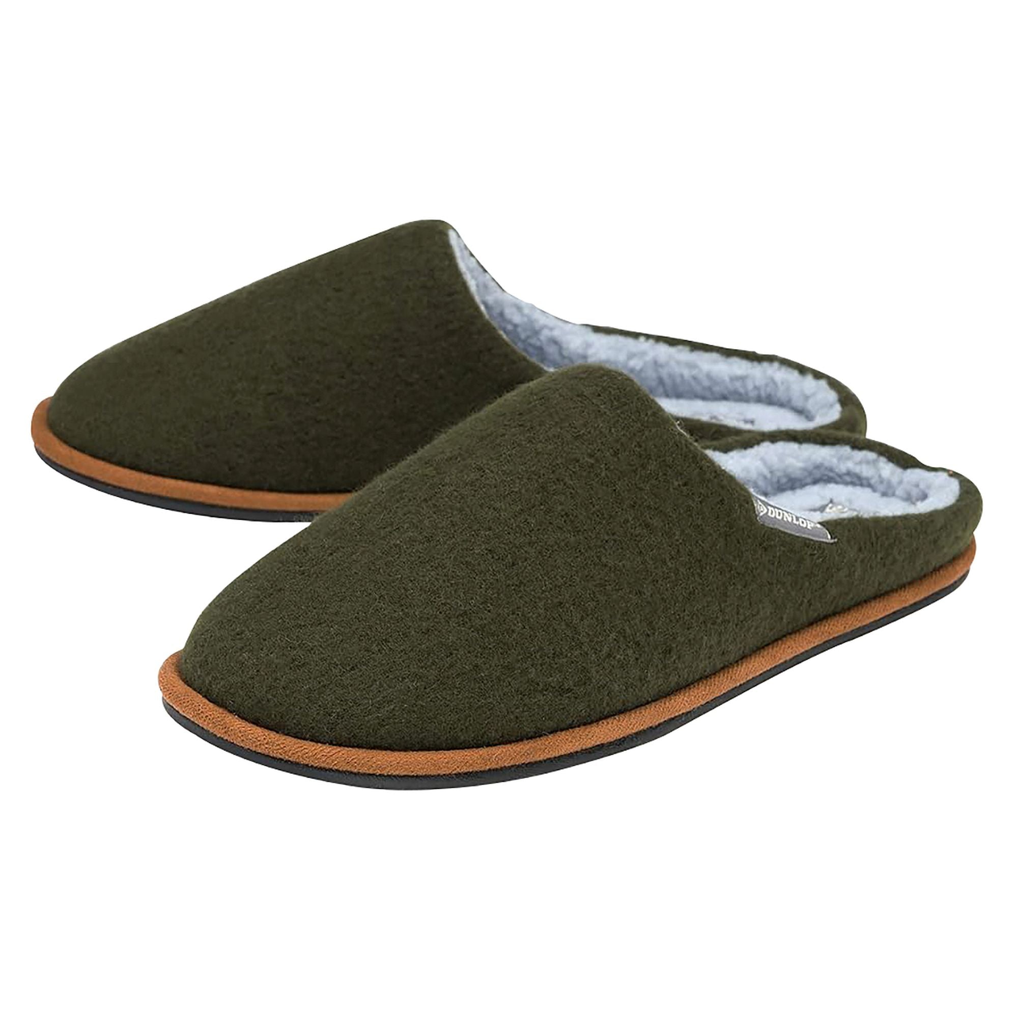 Mens Plush Lined Mule Slippers With Memory Foam – Khaki Green Mens Plush Lined Mule Slippers With Memory Foam – Khaki Green