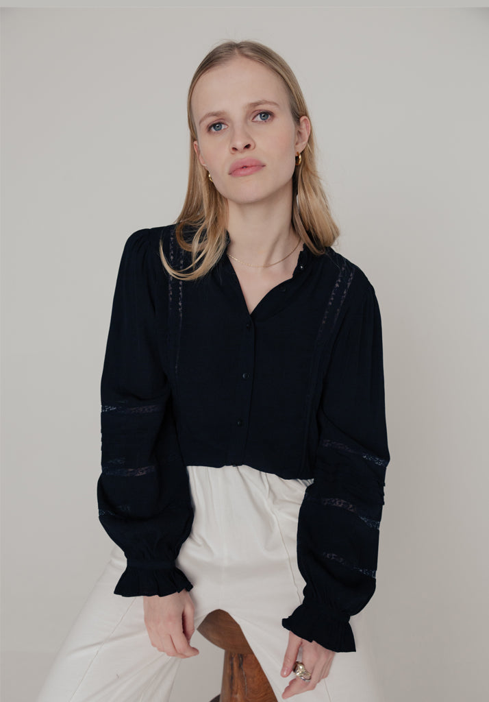 Abby Lace Insert Shirt In Black Abby Lace Insert Shirt In Black