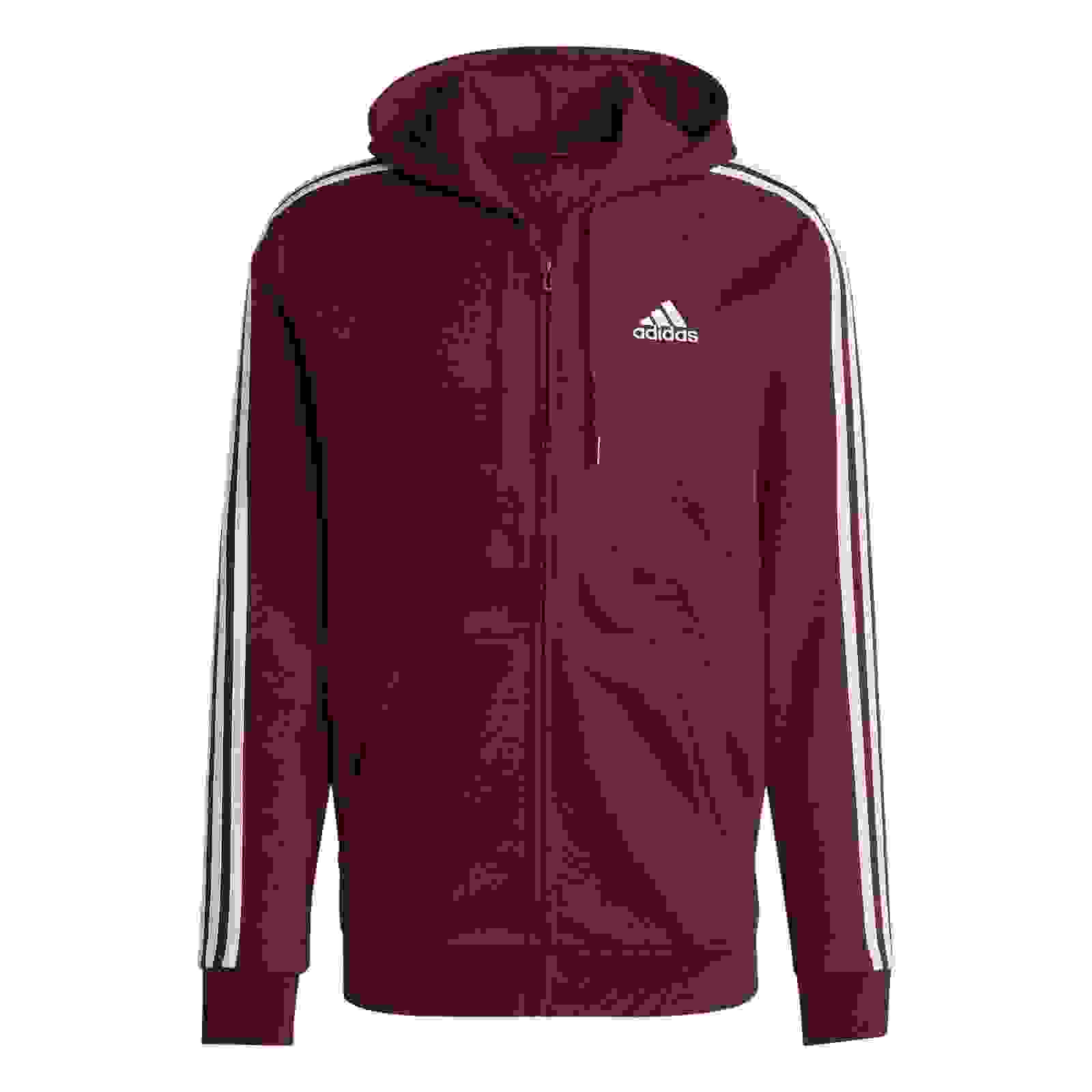 adidas Essentials Fleece -Stripes Full-Zip Hoodie – Victory Crimson – L Burgundy
