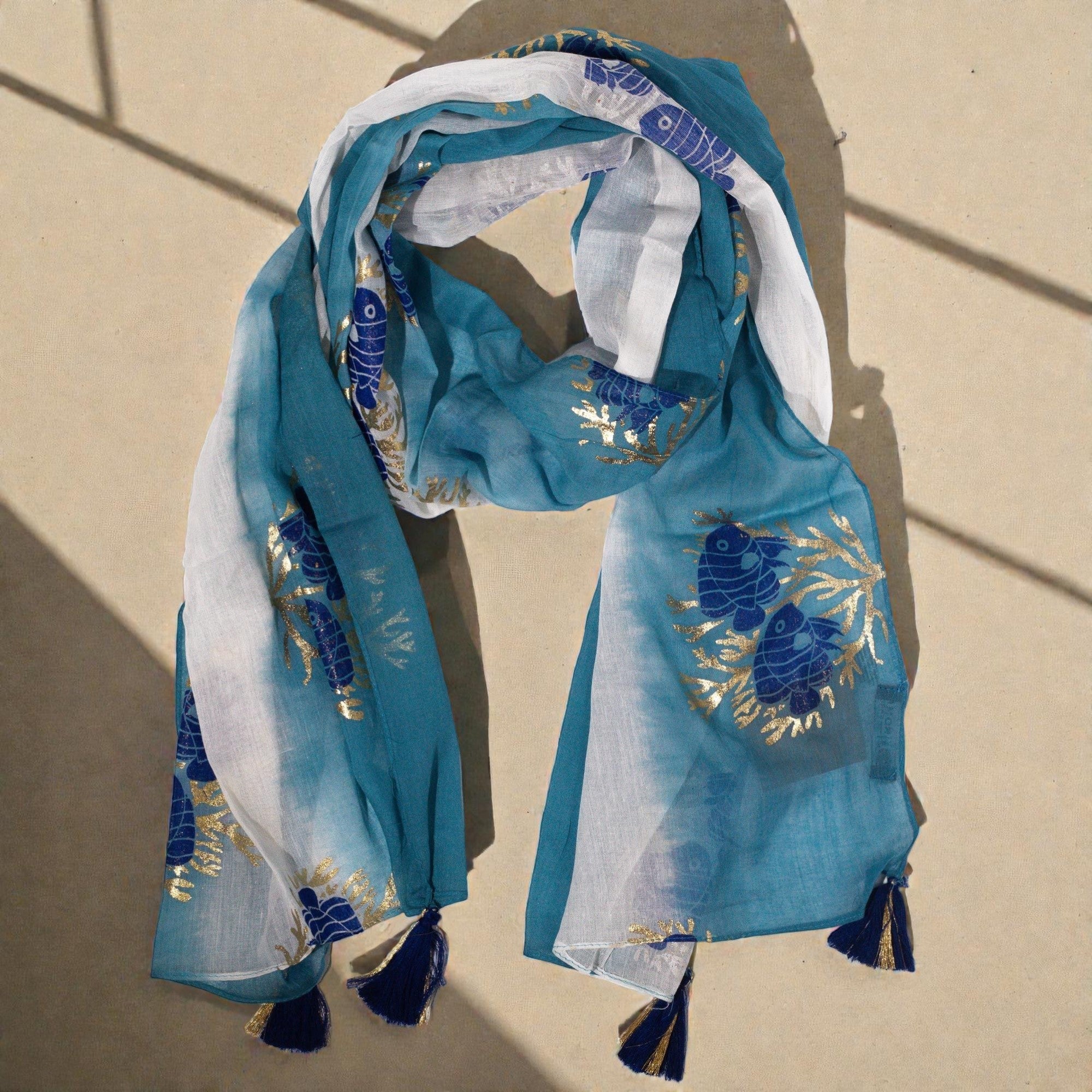 Nomad Sari Aqua Fish Scarf Sea Blue x Nomad Sari Aqua Fish Scarf Sea Blue x