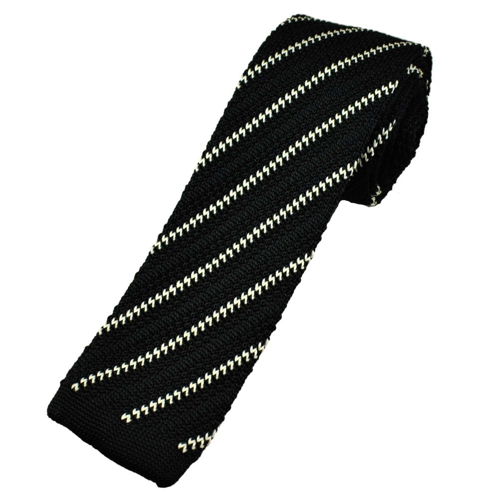 Black & Ivory Patterned Stripe Men's Knitted Tie Black & Ivory Patterned Stripe Men's Knitted Tie