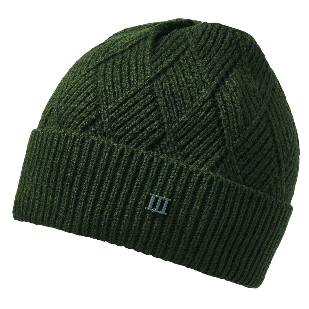 Bottle Green Diamond Pattern Knitted Beanie Hat with Metal Tresanti Logo