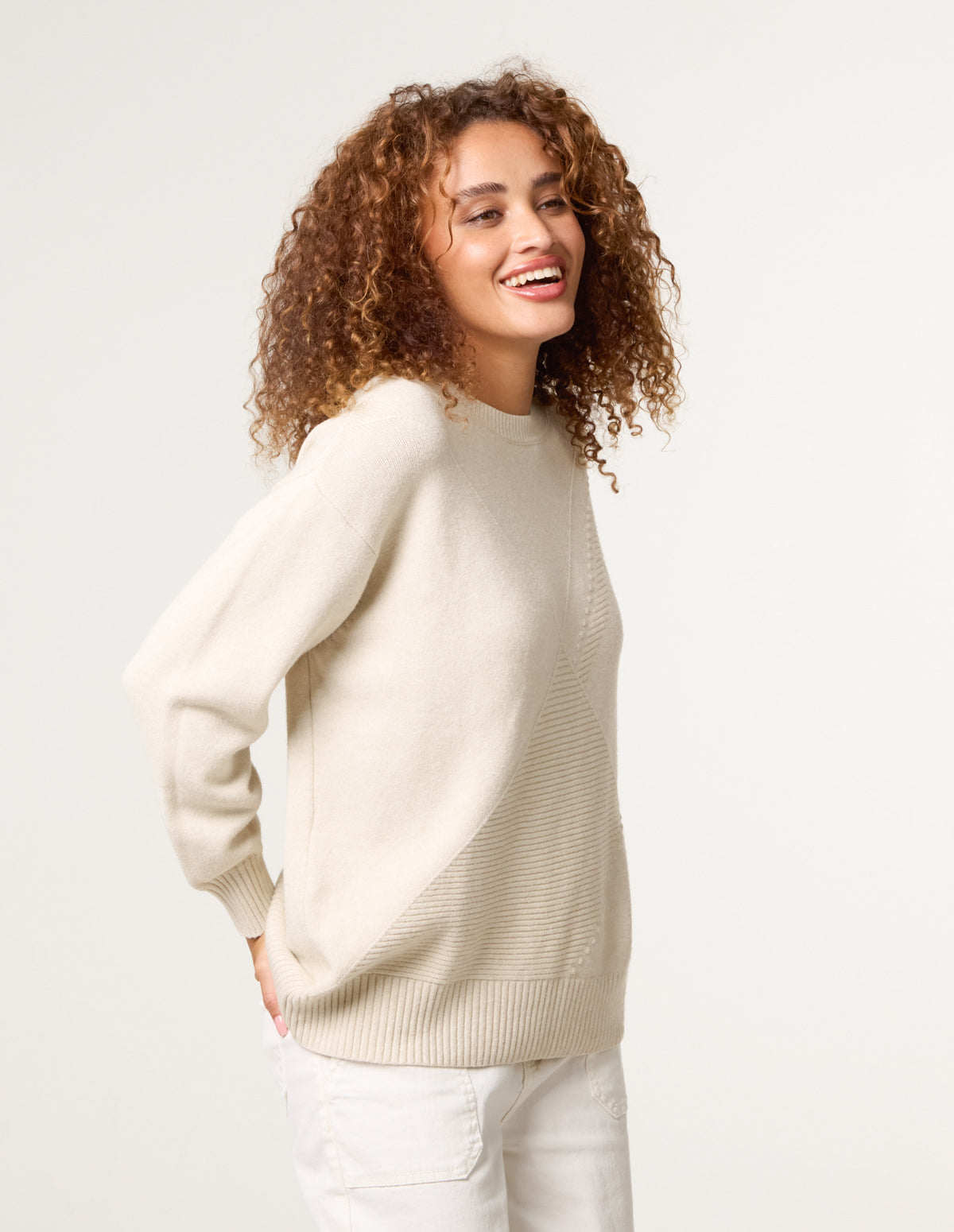 Argyle Stitch Detail Jumper – L BEIGE