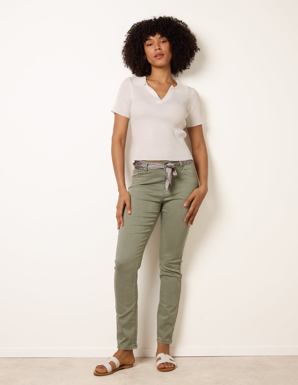 Slim Leg Stretch Denim Scarf Trousers – LIGHT KHAKI