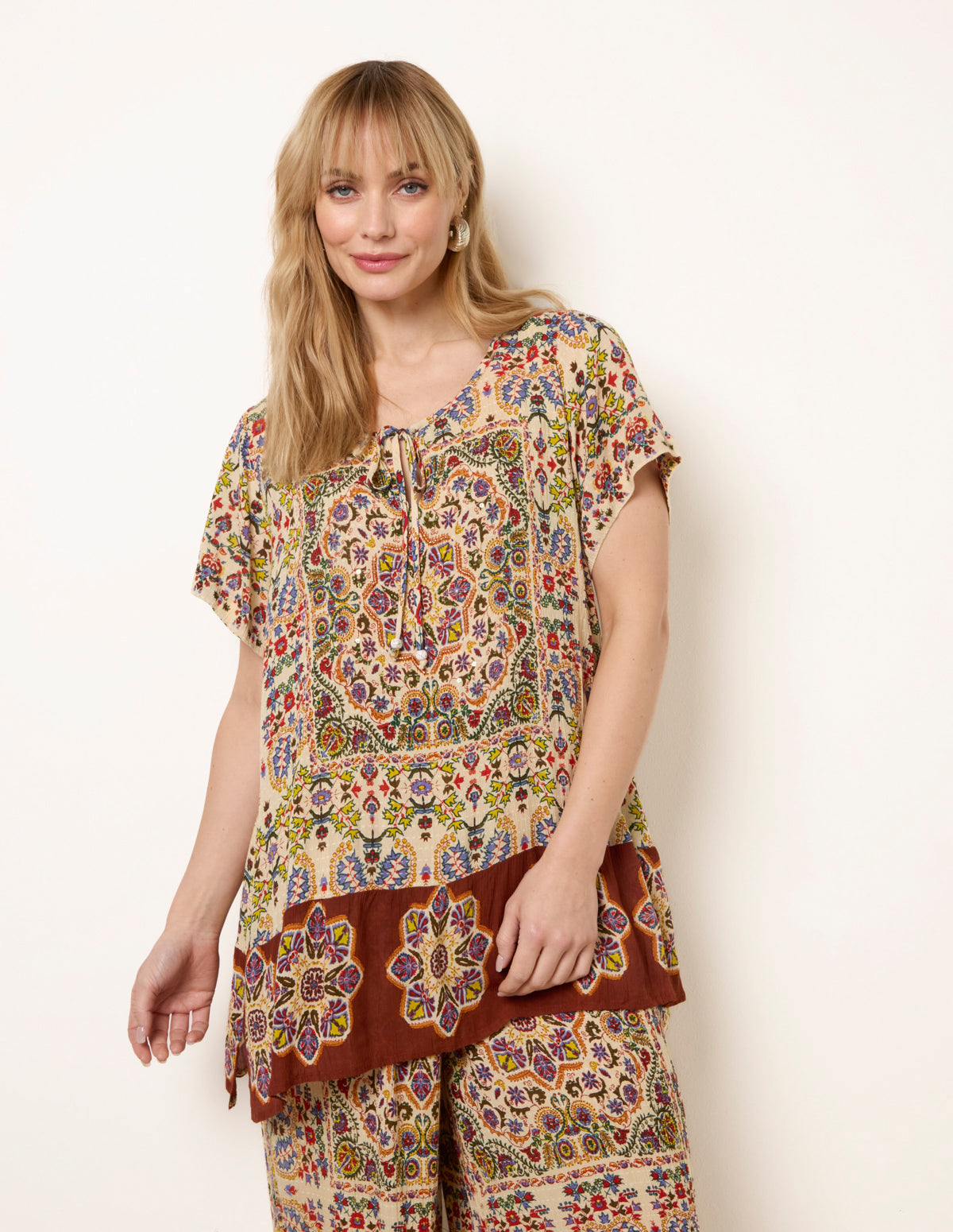 Paisley Print Embellished Tie Front Top – S MULTI Paisley Print Embellished Tie Front Top – S MULTI