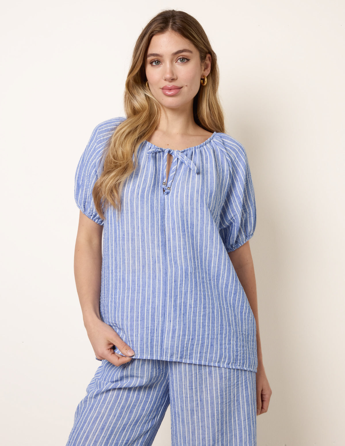 Tie Front Stripe Blouse – S DENIM Tie Front Stripe Blouse – S DENIM