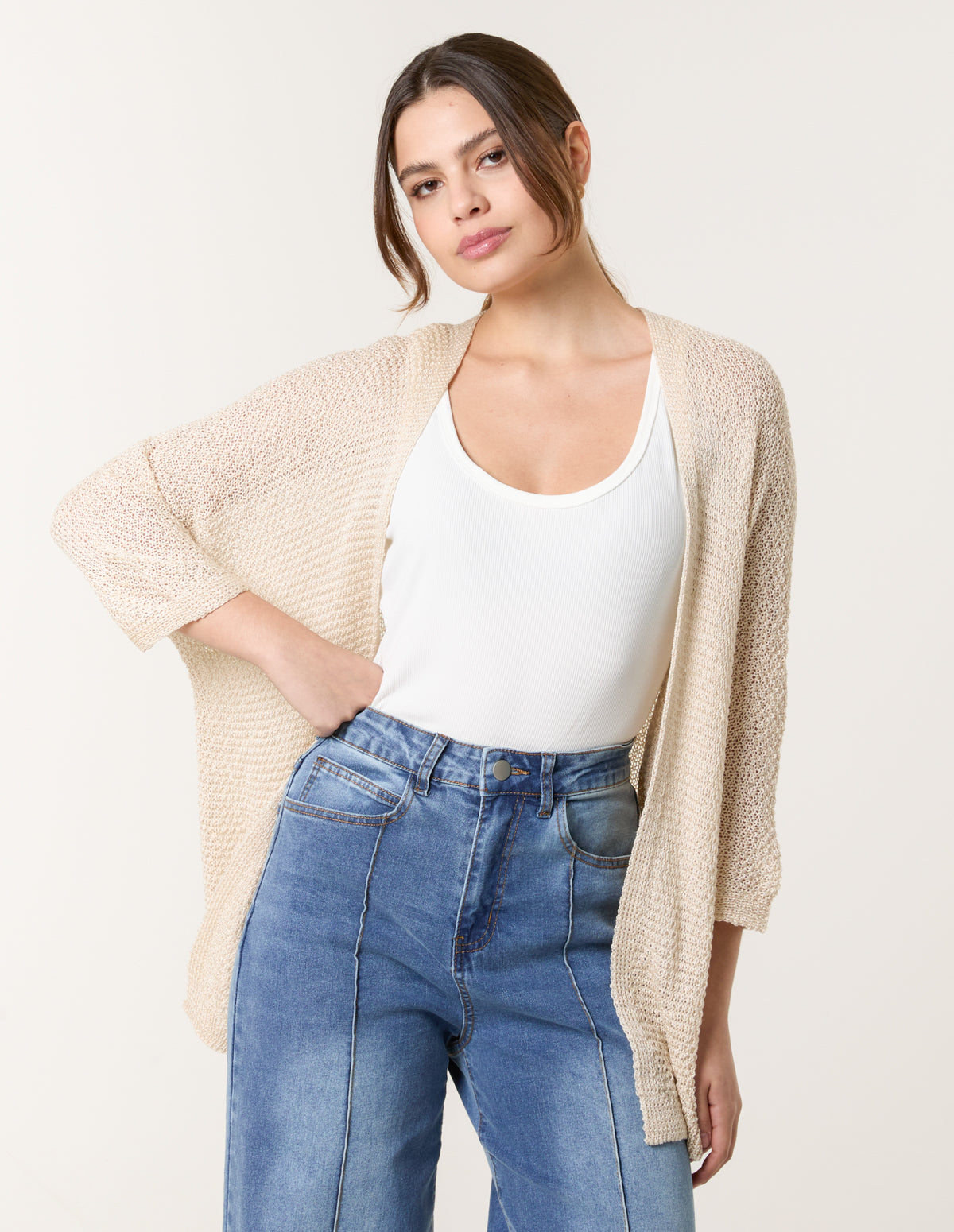 Pointelle Knit Cardigan – SM BEIGE