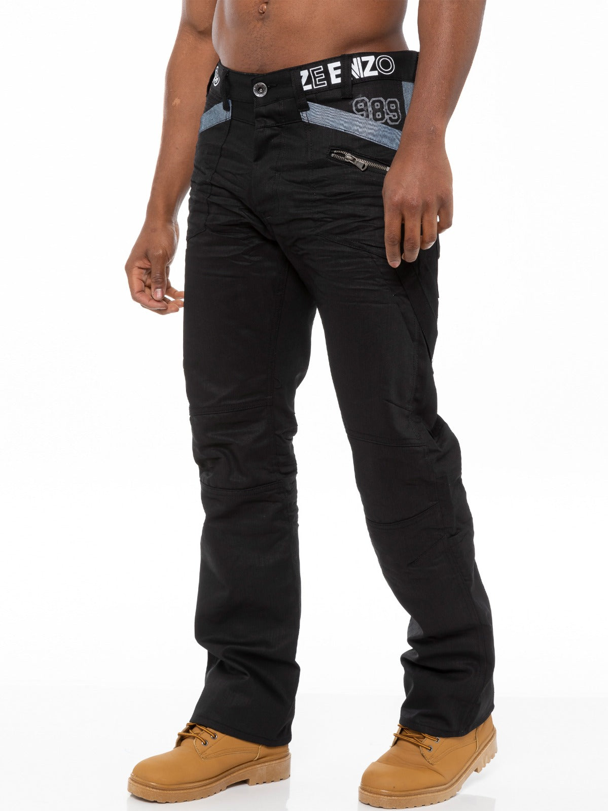 Mens Tapered Black Coated Denim Jeans