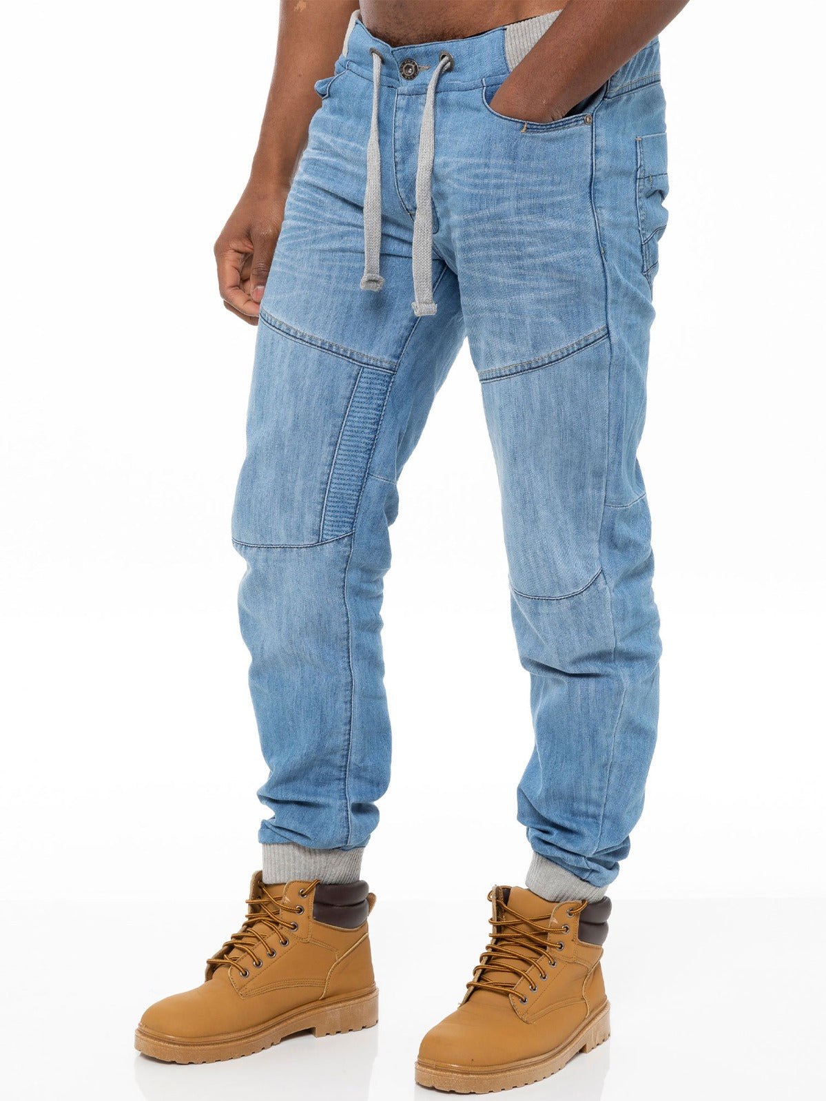 Mens Denim Cuffed Joggers Jeans