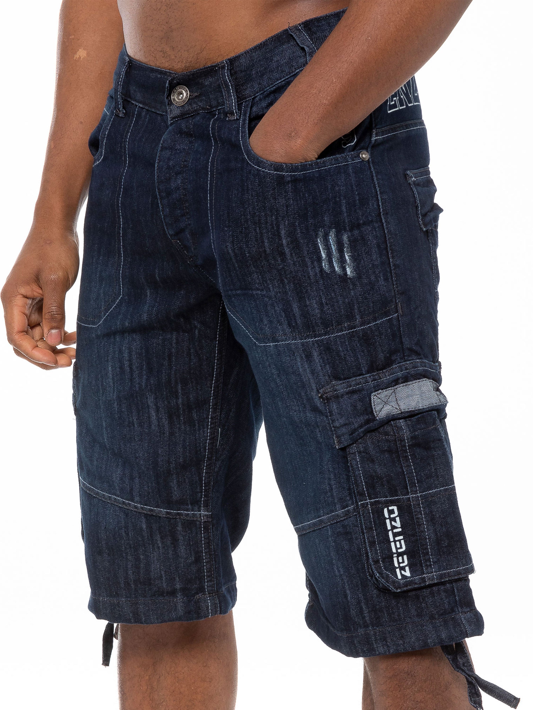 Mens Raw Combat Cargo Denim Shorts
