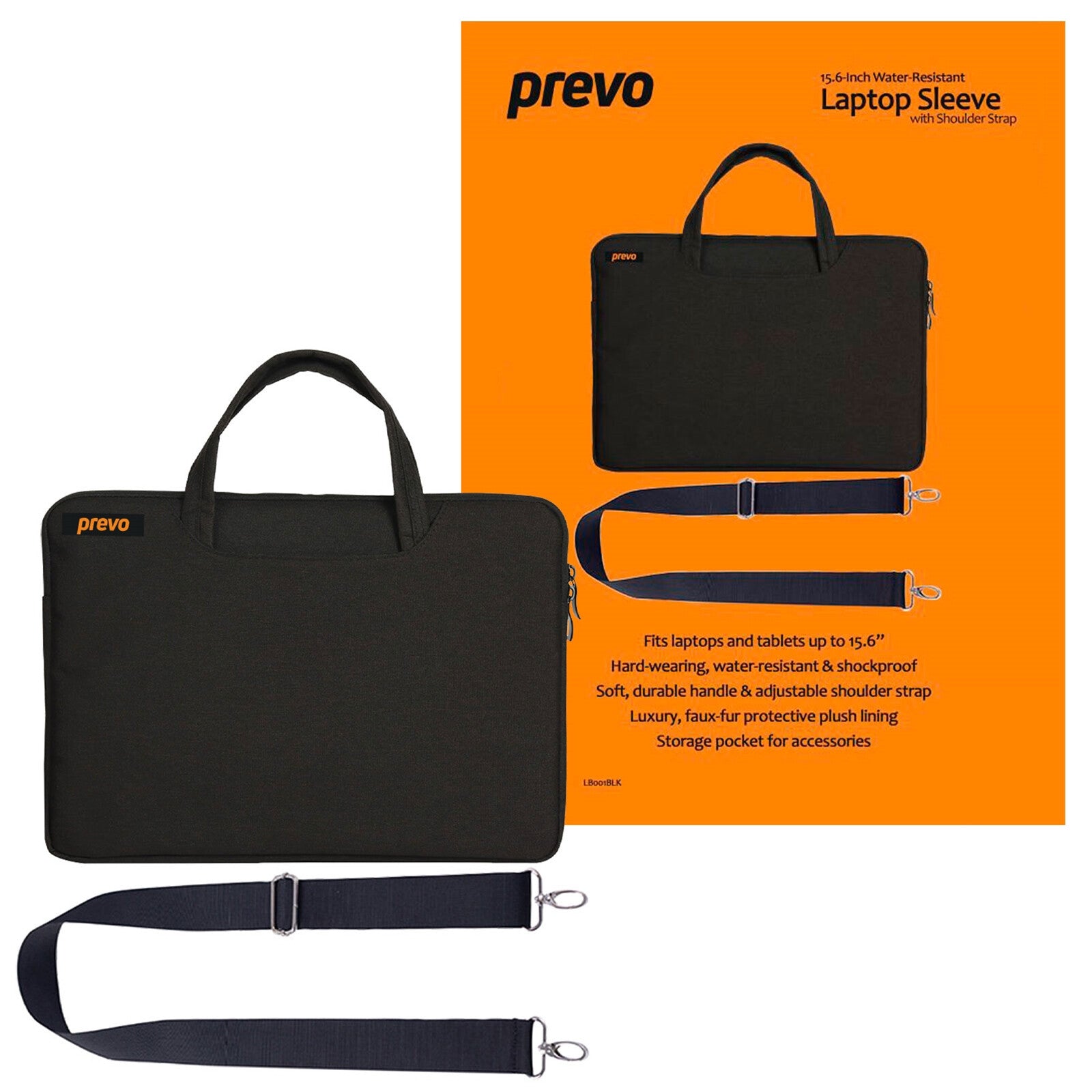 PREVO . Inch Laptop Bag, Cushioned Lining, With Shoulder Strap, Black PREVO . Inch Laptop Bag, Cushioned Lining, With Shoulder Strap, Black