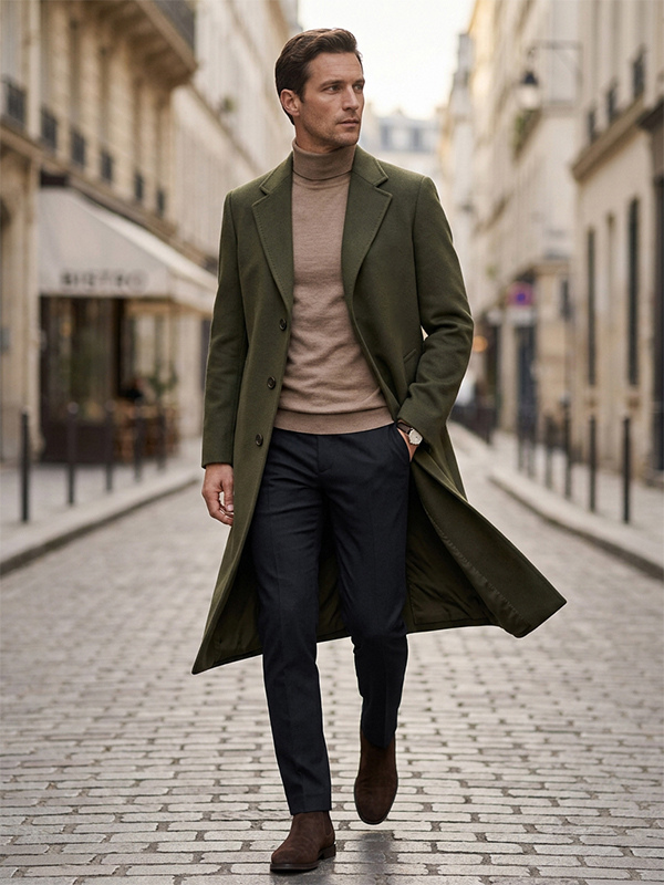 Men’s Long Suit Coats Turn Down Collar Slim Fit Long Sleeve Single Breasted Overcoats