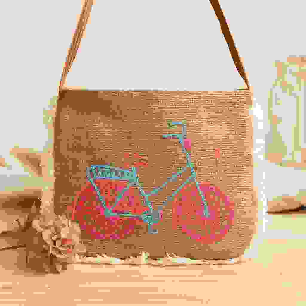 Fringe Bag with Bicycle Embroidery Fringe Bag with Bicycle Embroidery