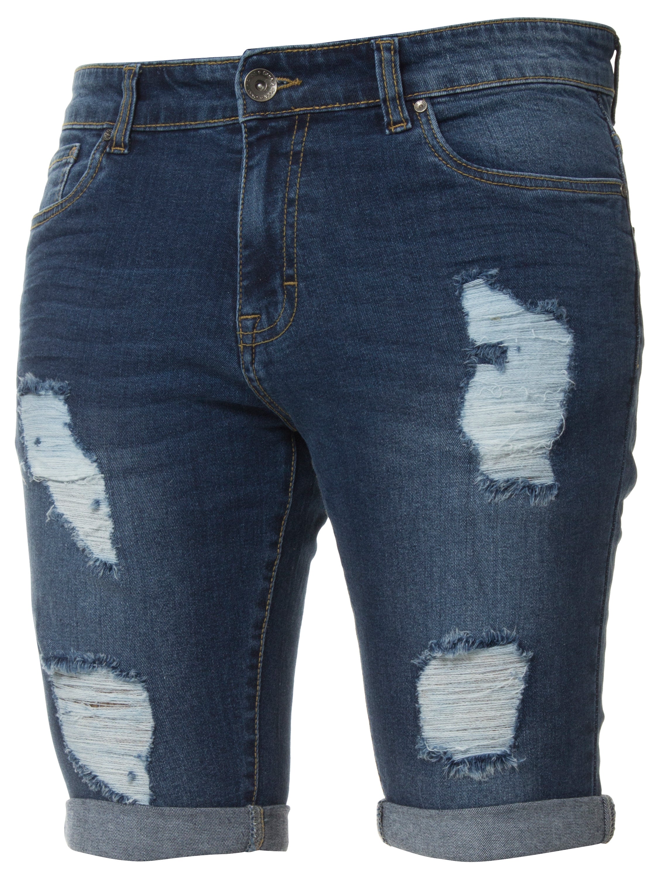 Mens Denim Skinny Fit Distressed Shorts