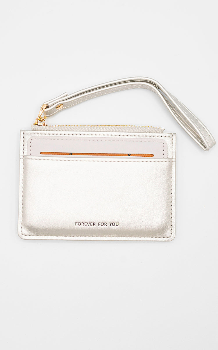 Faux Leather Side Zip Card Holder – Silver SIZE