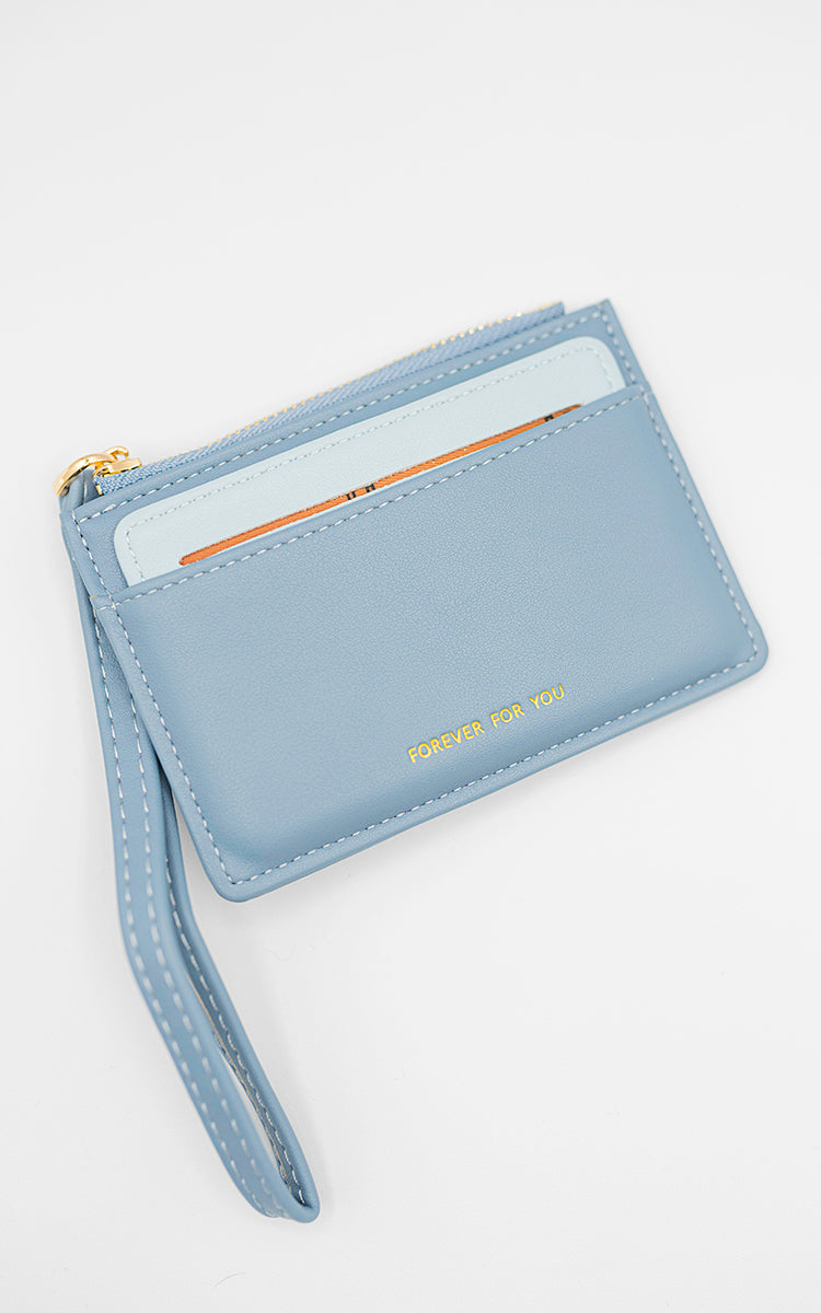 Faux Leather Side Zip Card Holder – Teal SIZE