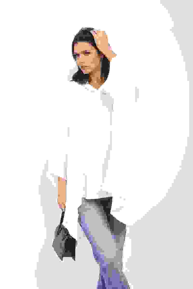 Oversized Long Sleeve Button Front Top – White SM Oversized Long Sleeve Button Front Top – White SM